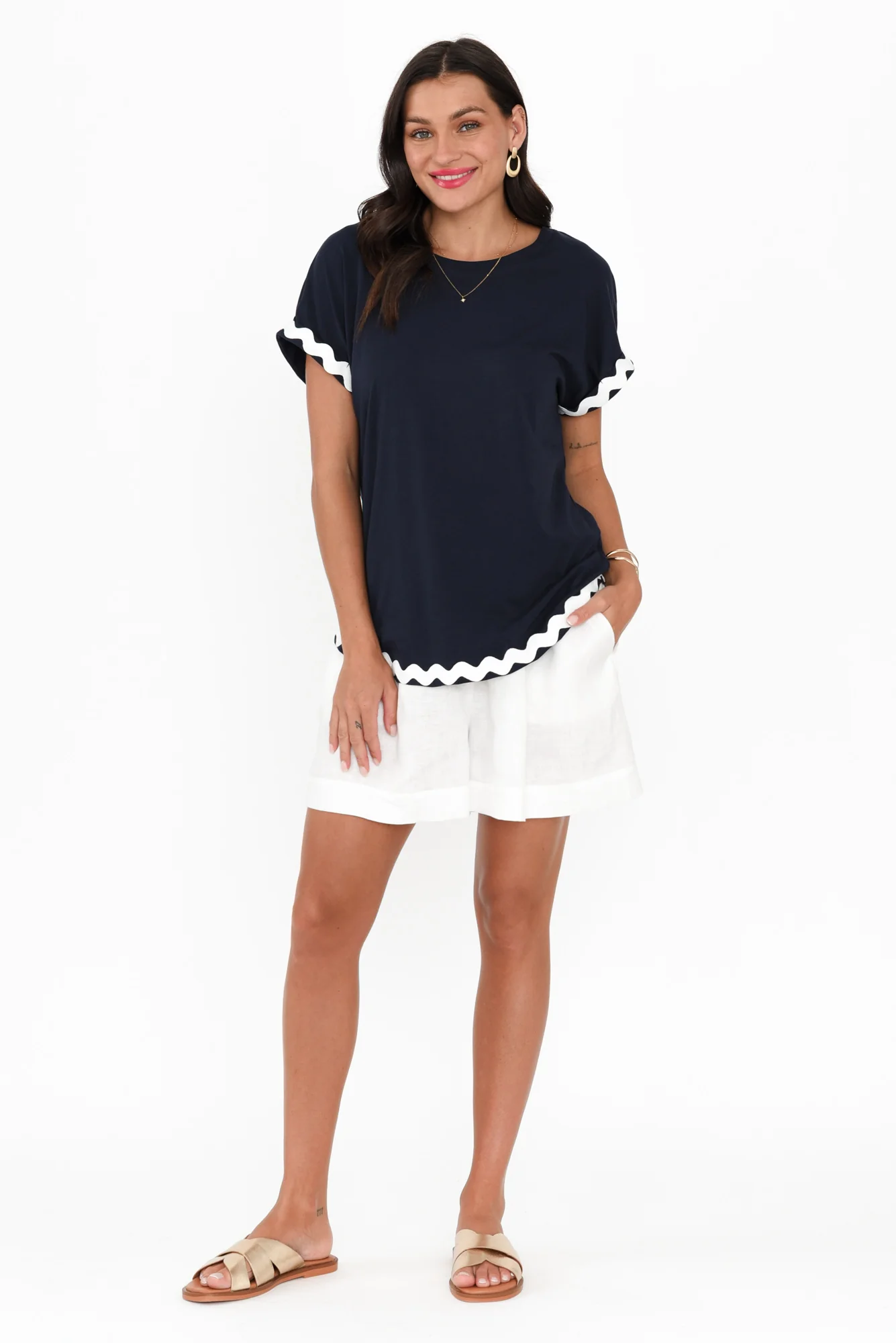 Sunny Navy Ric Rac Cotton Tee