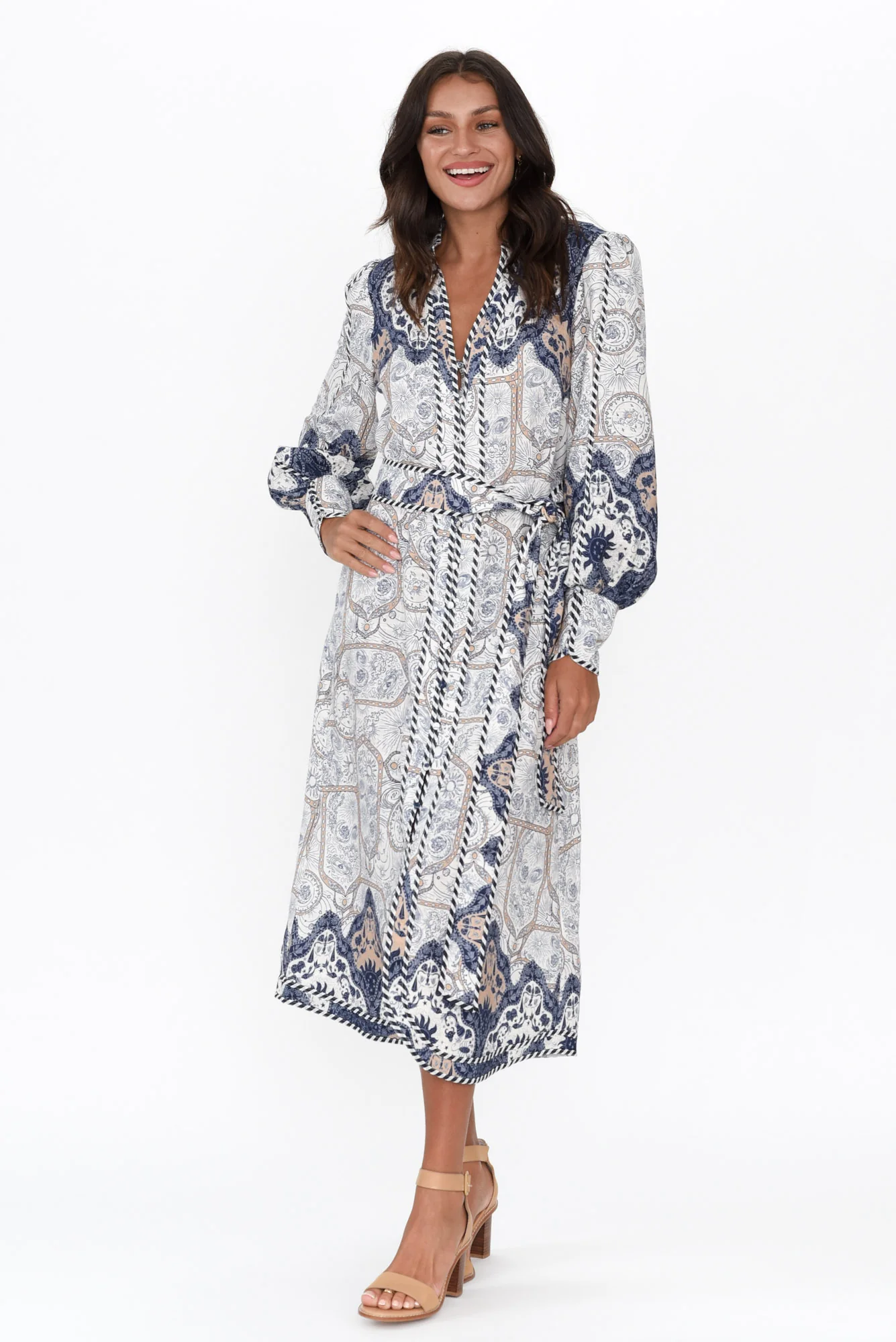 Nova Blue Astral Linen Blend Dress