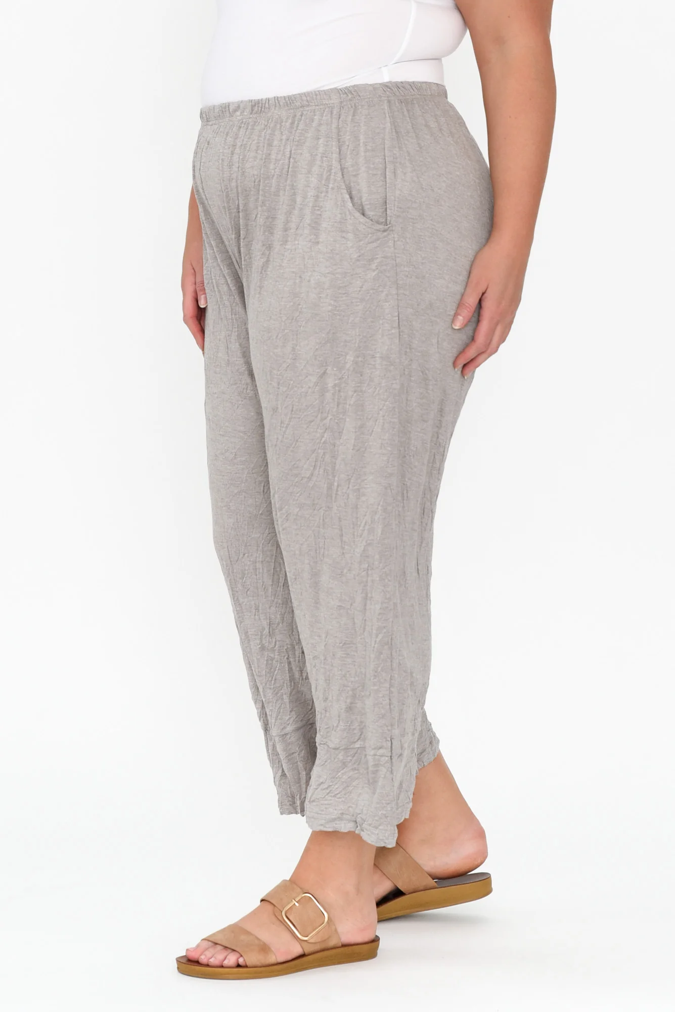 Lira Oat Crinkle Cotton Wide Leg Pants