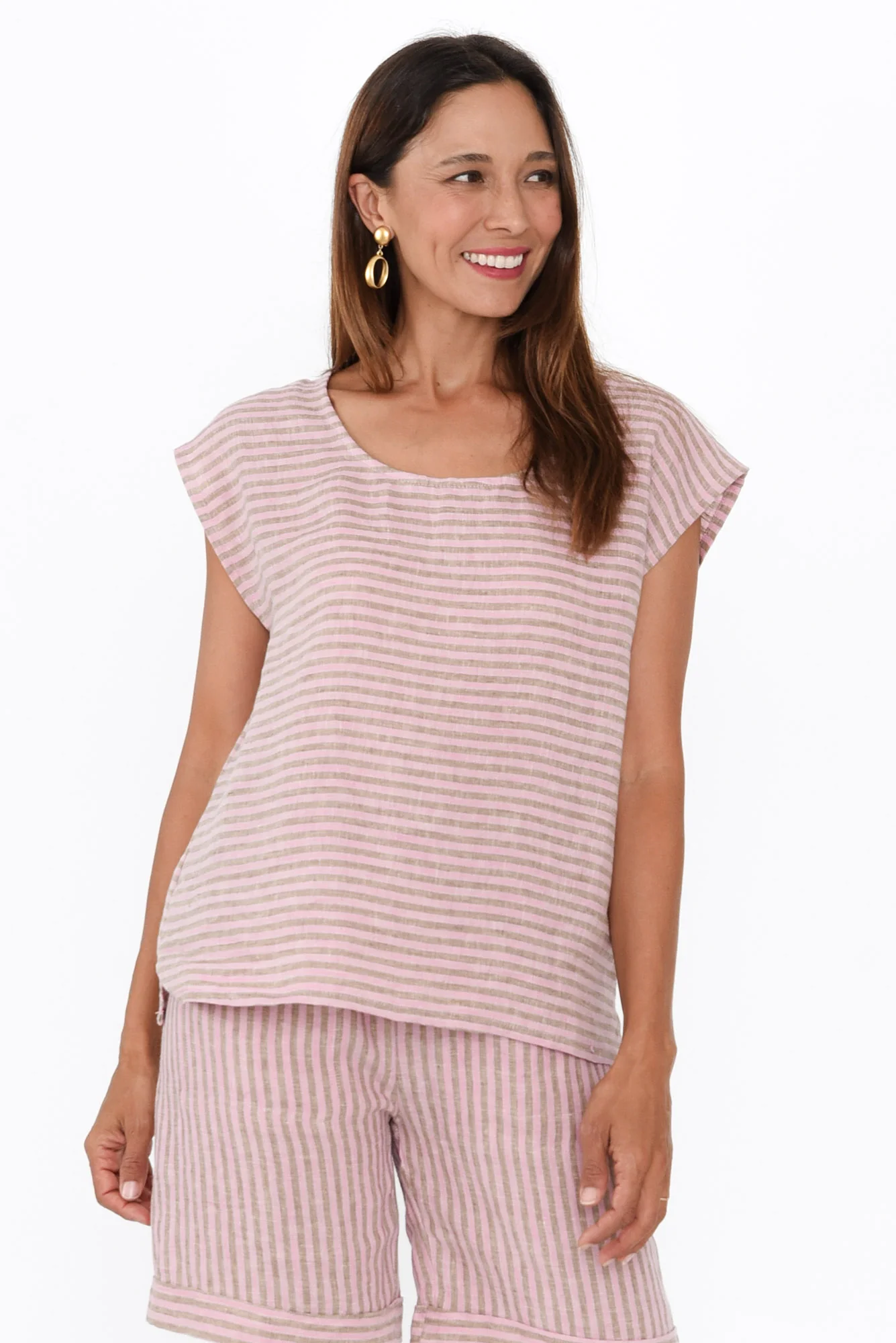Gabriele Beige Stripe Linen Top