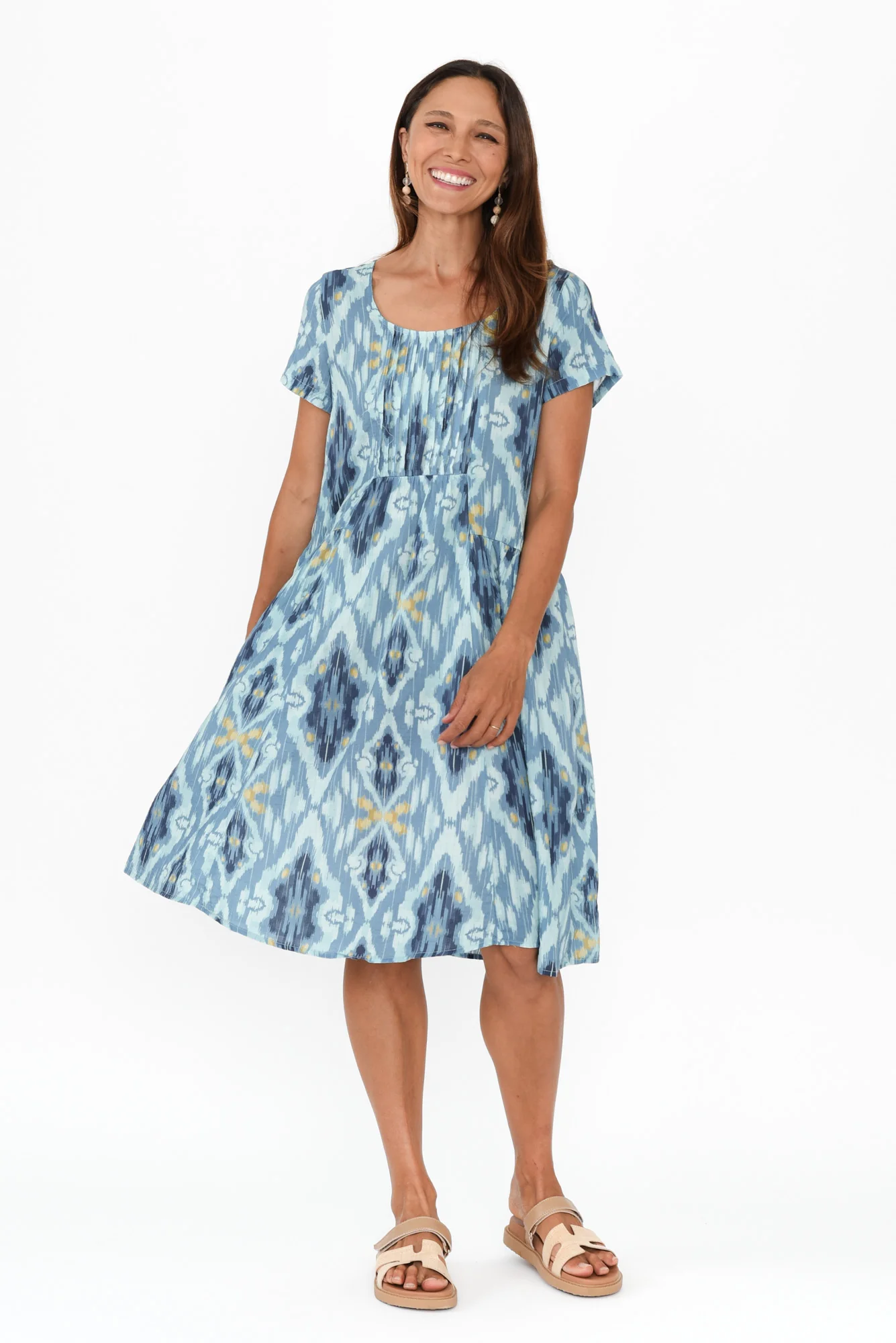 Hanoi Blue Motif Cotton Blend Dress