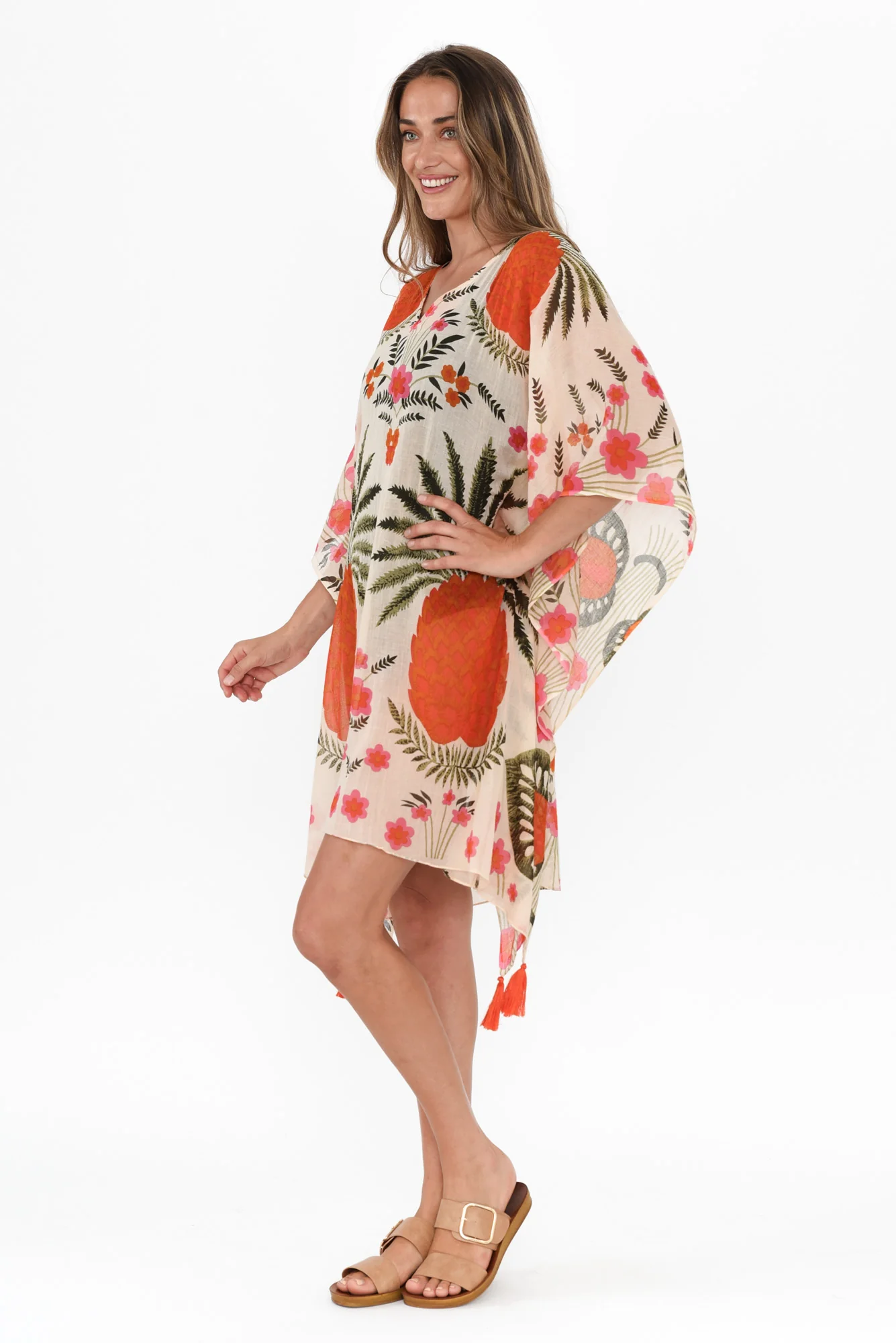 Stella Orange Tropical Cotton Kaftan