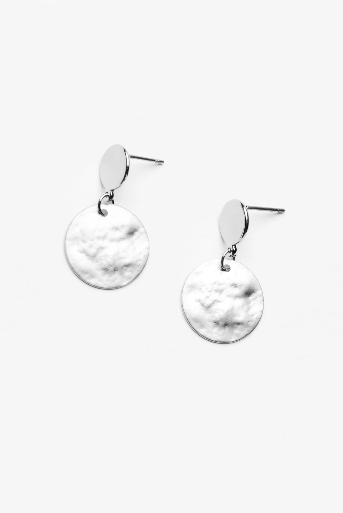 Silver Textured Double Disc Earrings
