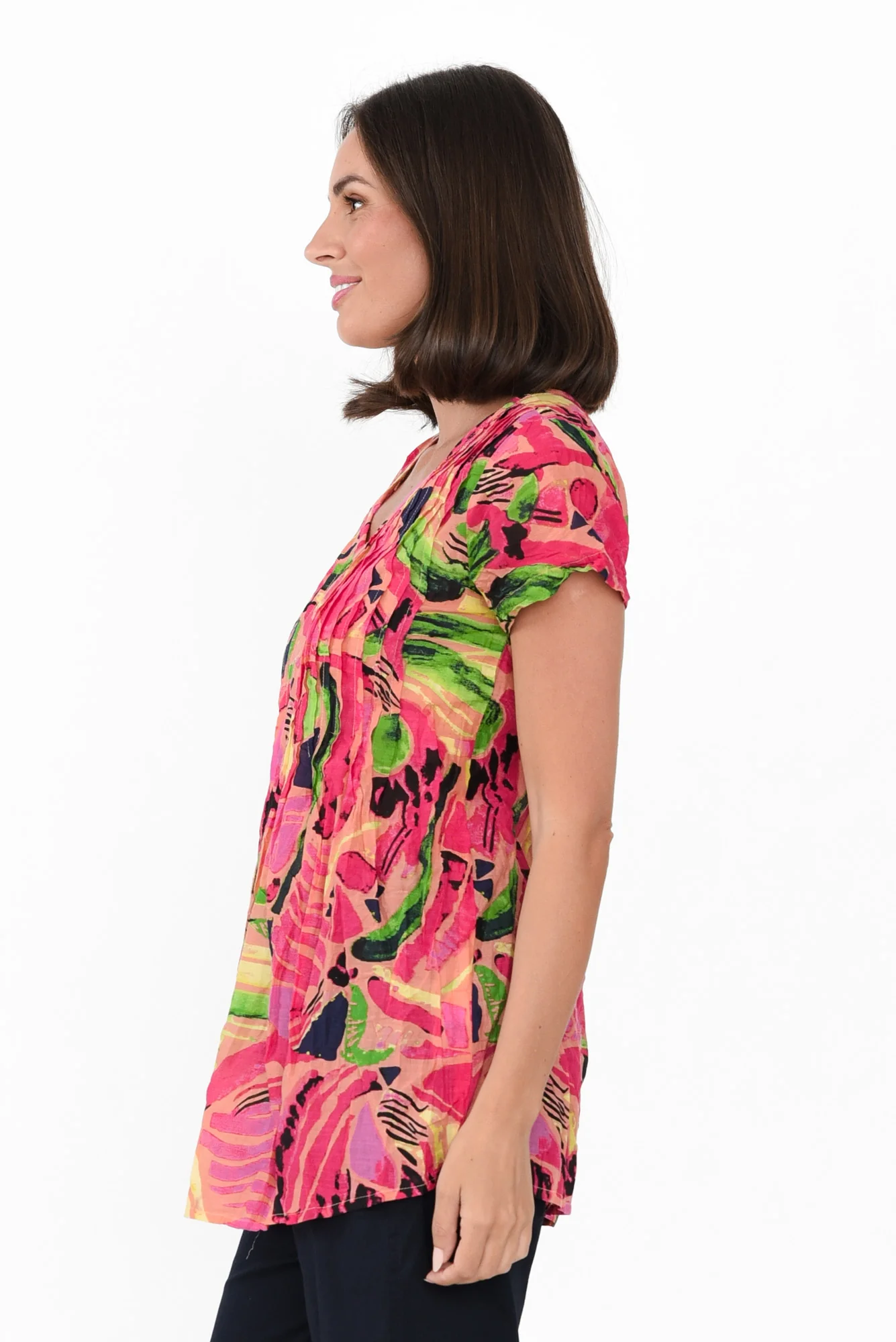 Fia Pink Mosaic Crinkle Cotton Top