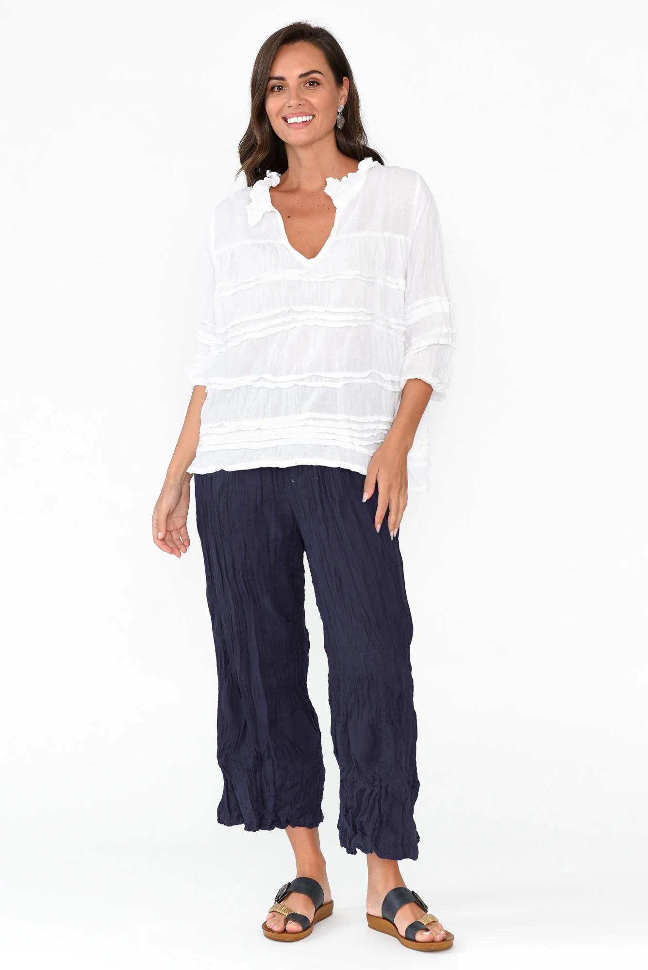 Costello Navy Crinkle Cotton Pants