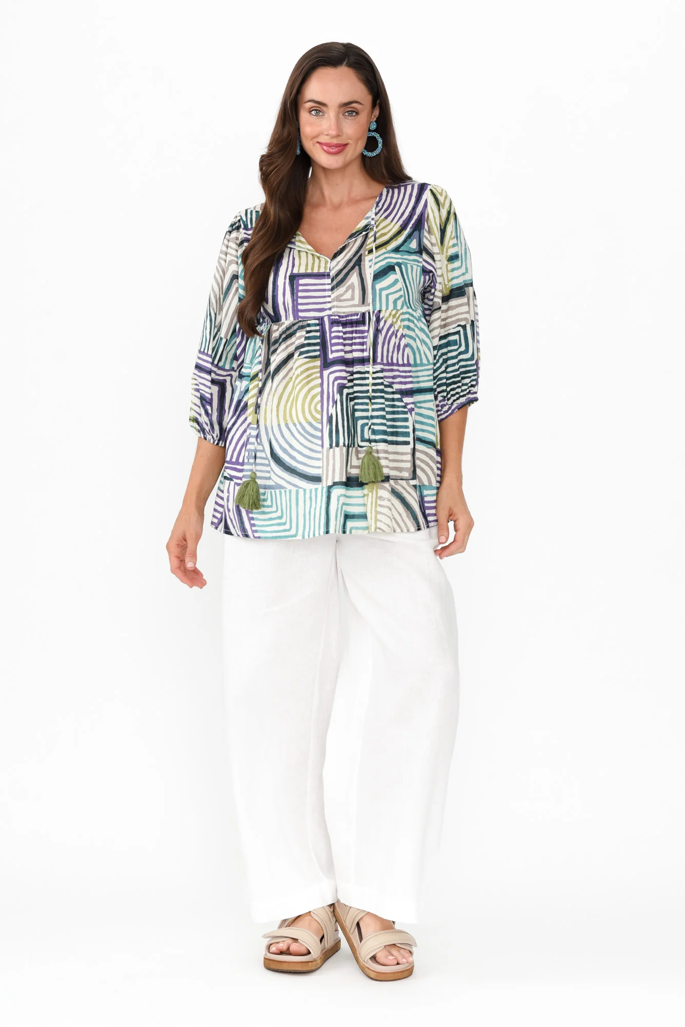 Rosa Green Ripple Cotton Tie Top