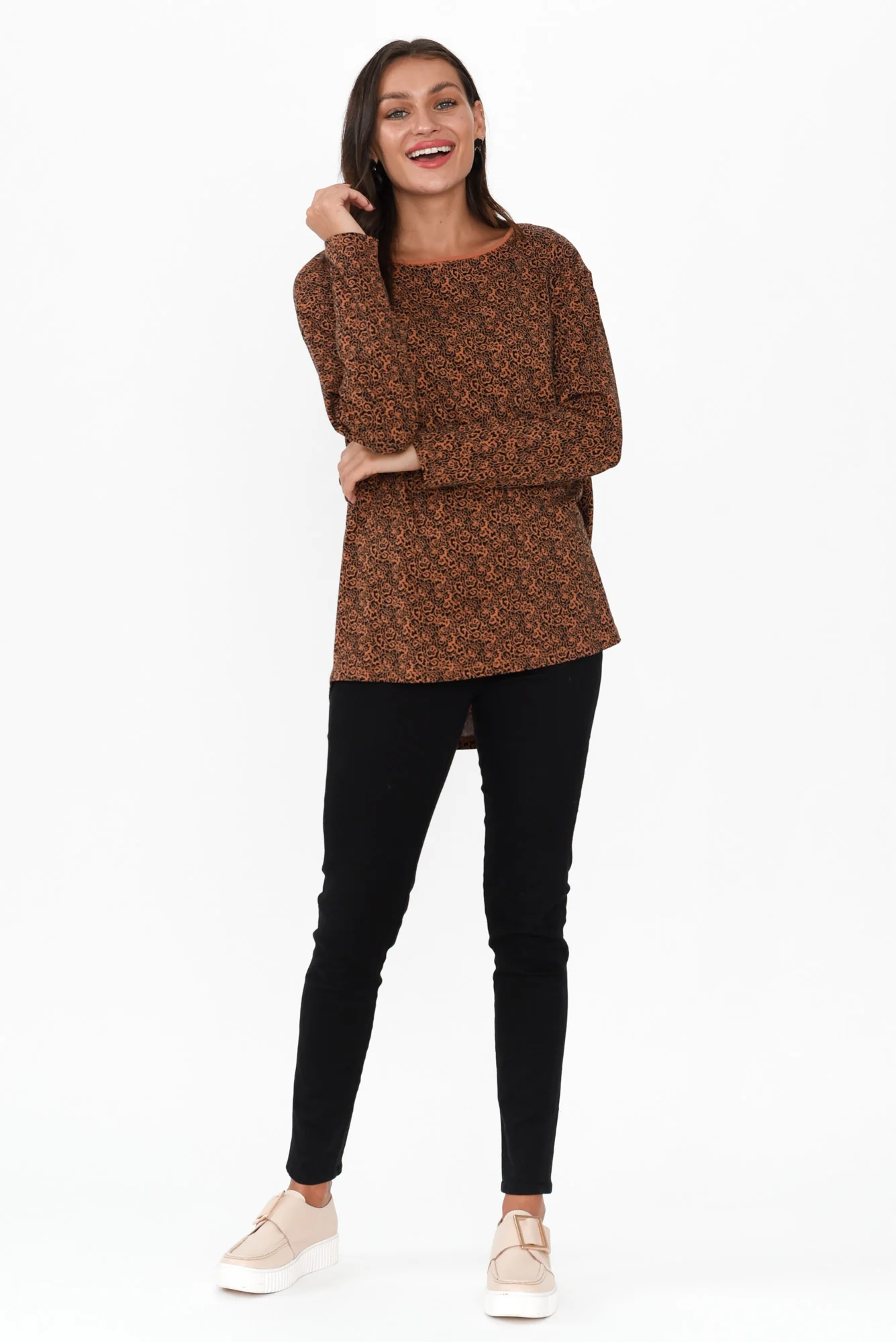 Moya Rust Abstract Cotton Hi Lo Top