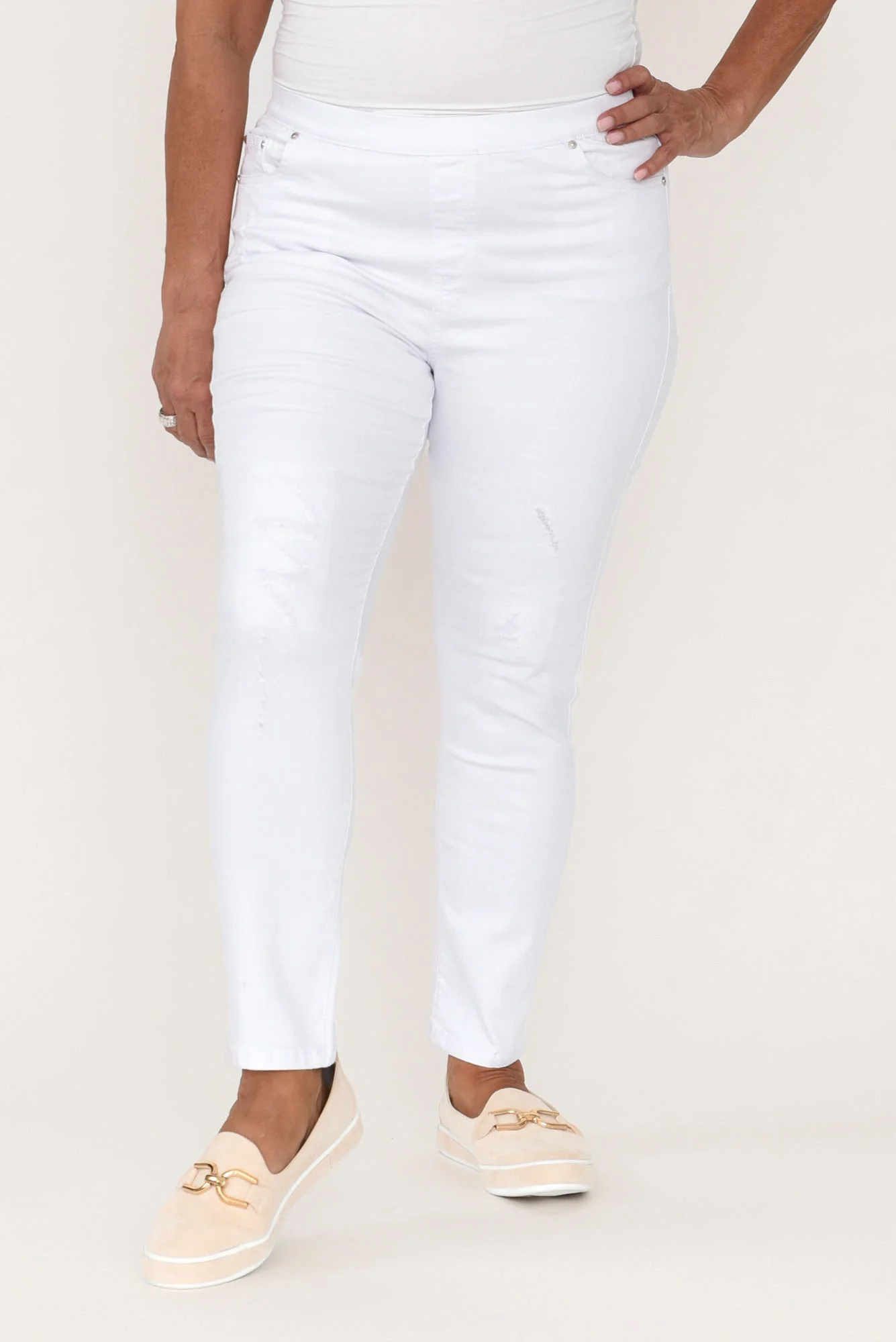 Zadie Distressed White Stretch Jeans