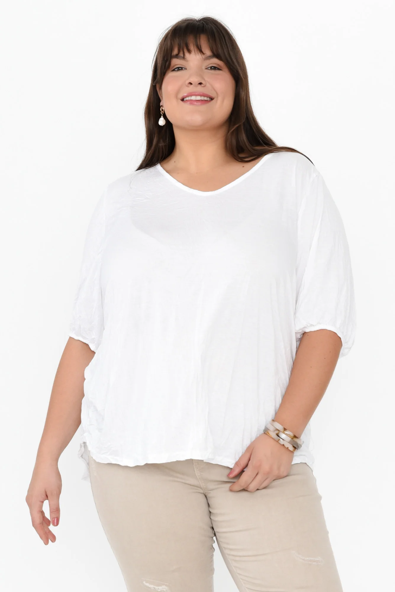Agnes White Crinkle Cotton Hi Lo Top