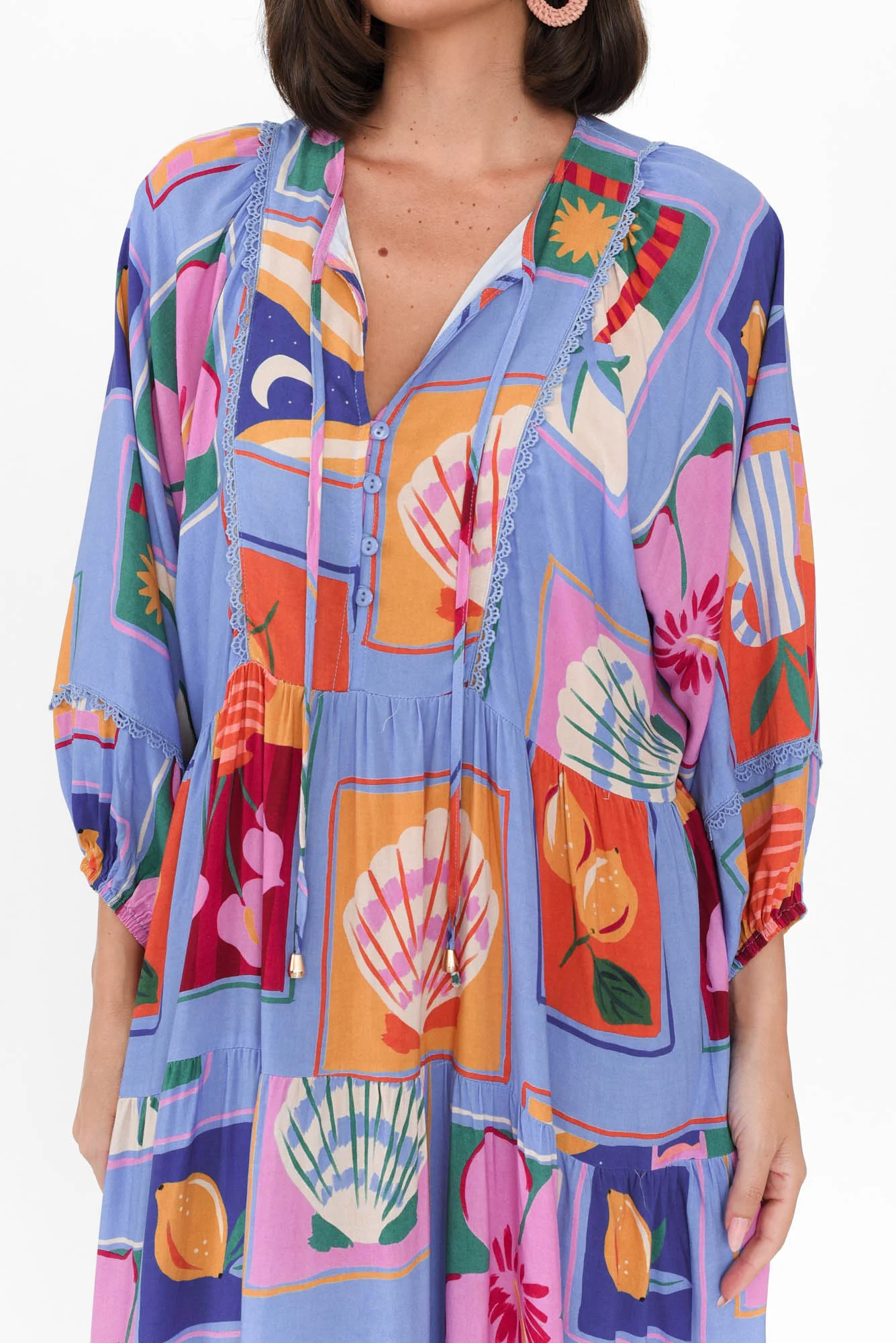 Minerva Blue Tile Puff Sleeve Dress