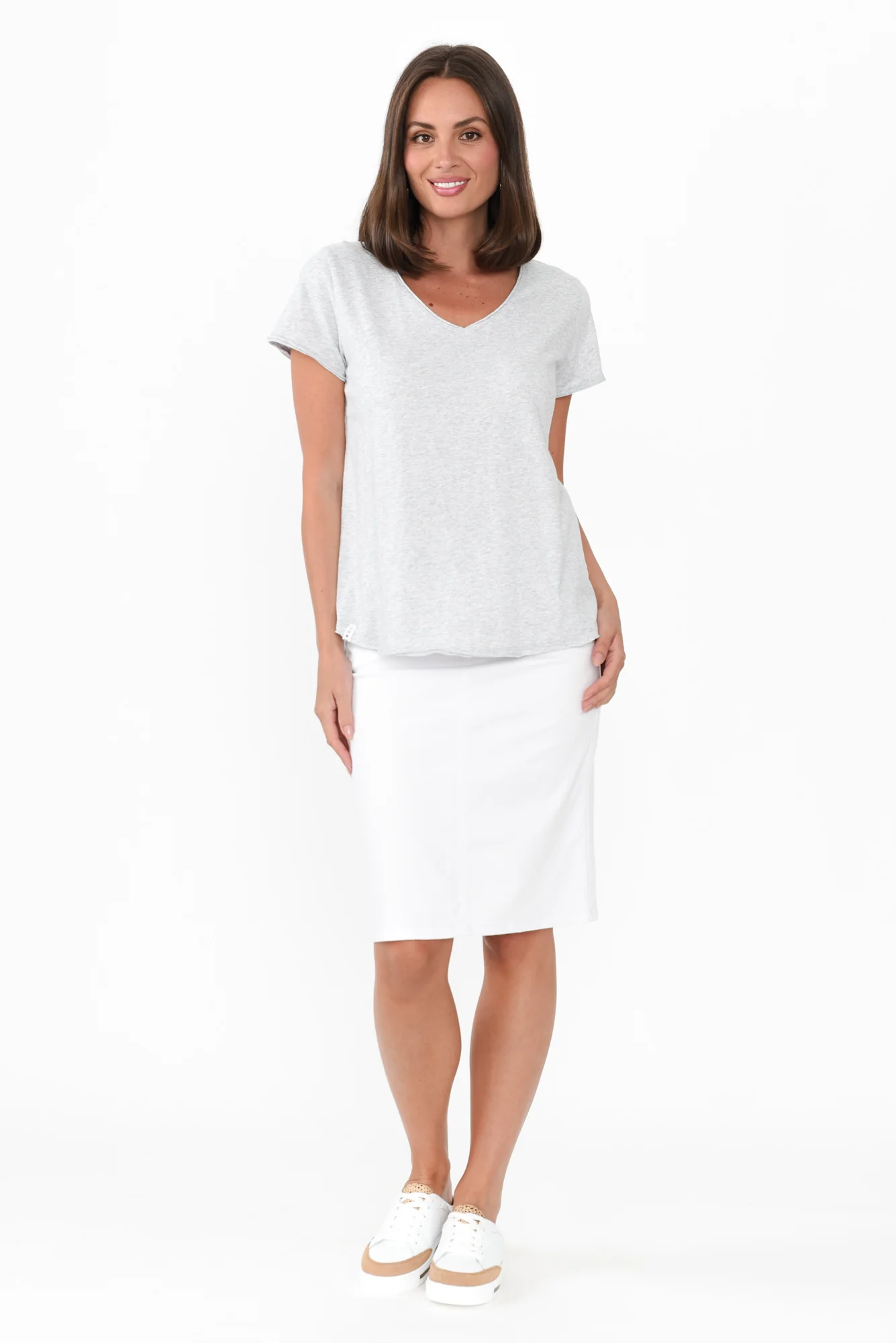 Maggie Grey Cotton Vee Tee