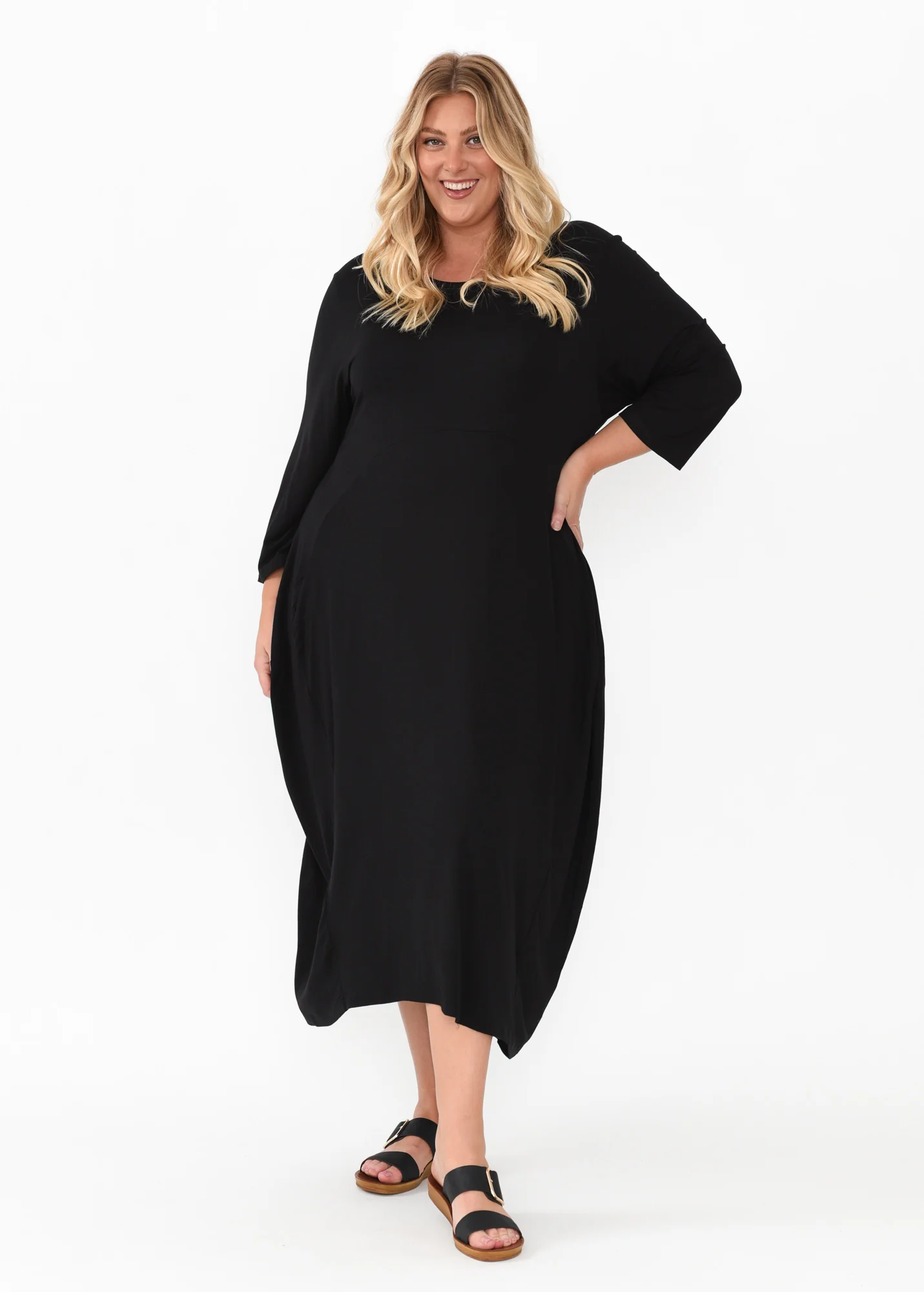 Glenda Black Sleeved Crescent Dress
