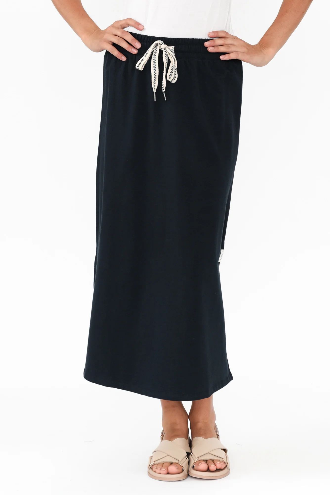 Travel Navy Cotton Maxi Skirt
