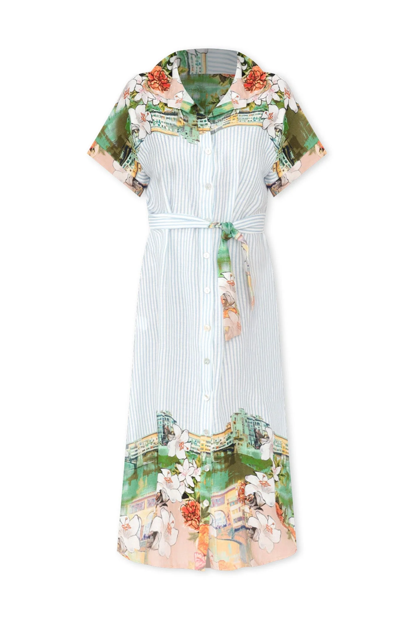 Katia Blue Stripe Linen Blend Dress