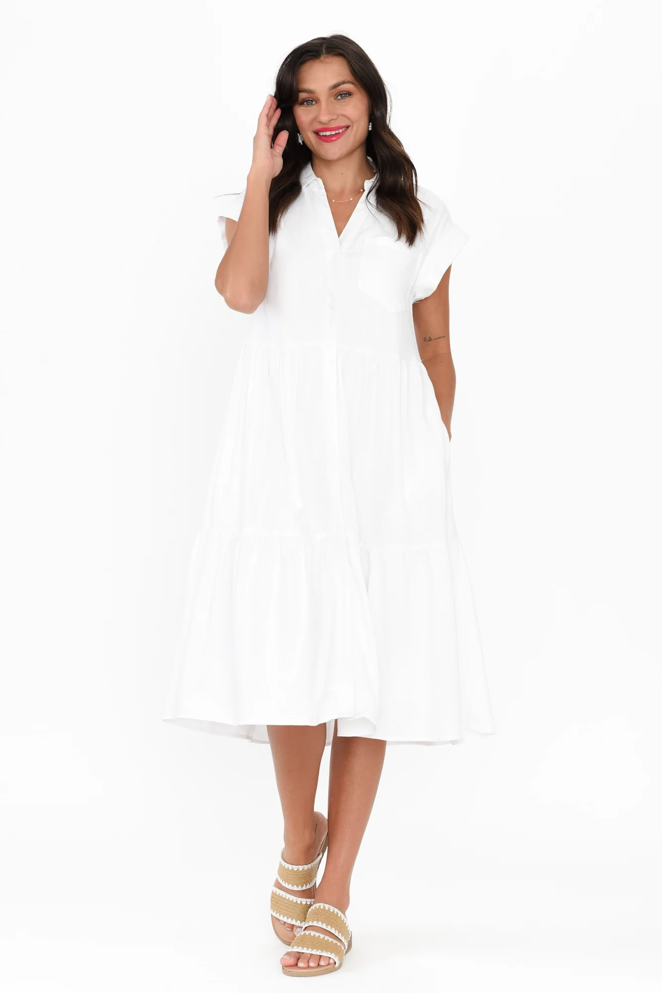 Zurich White Collared Tier Dress