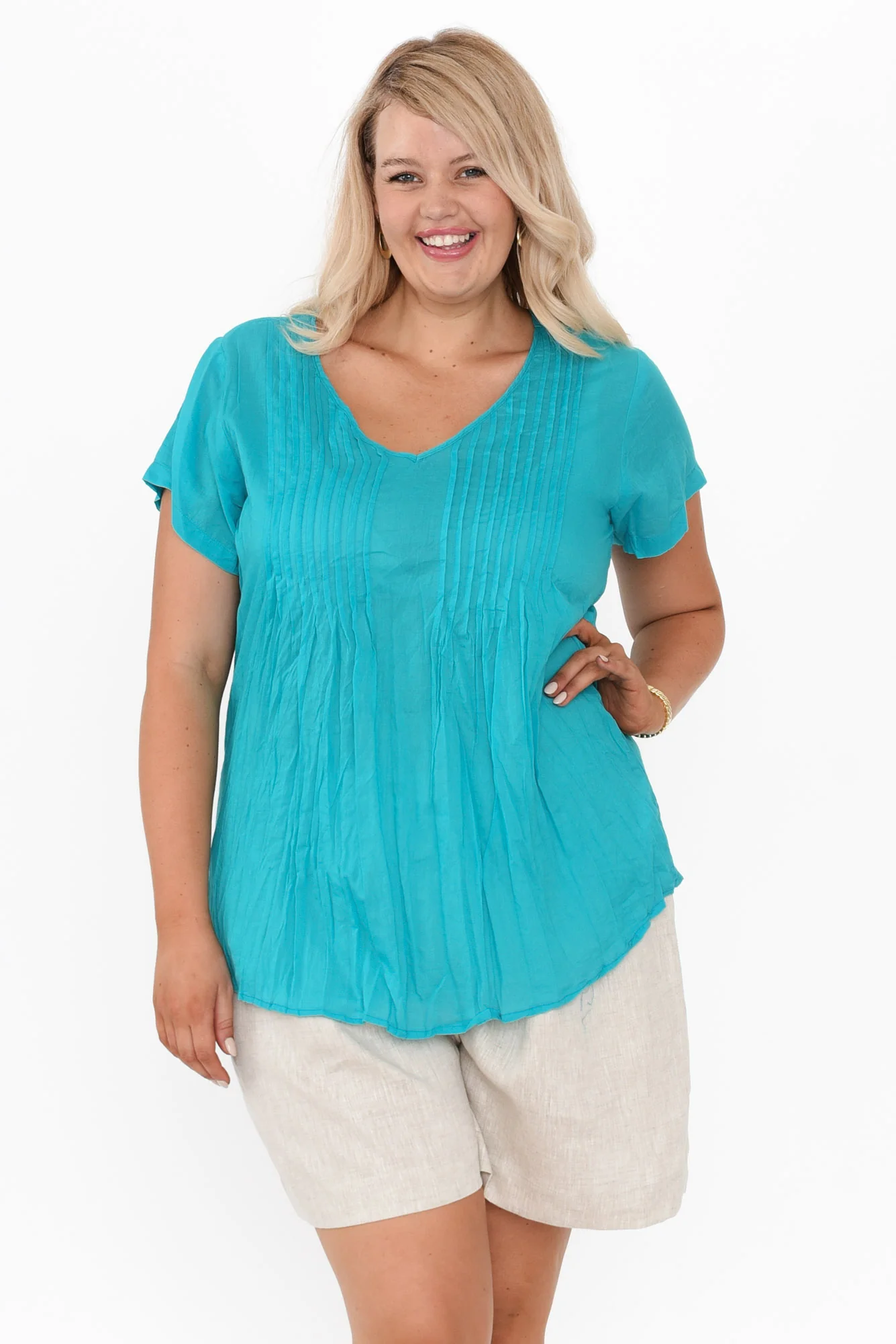 Fia Sky Blue Crinkle Cotton Top