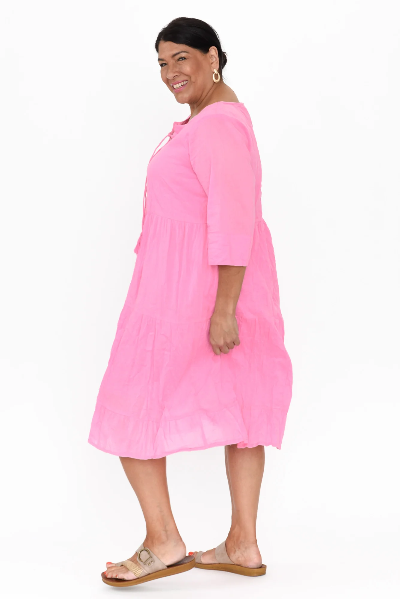 Milana Bright Pink Crinkle Cotton Dress