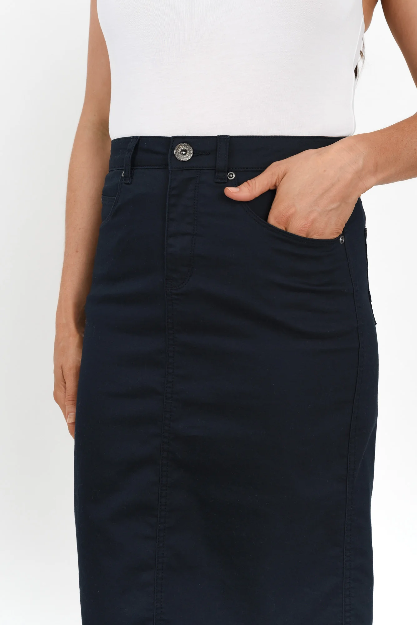 Palin Navy Zip Front Skirt