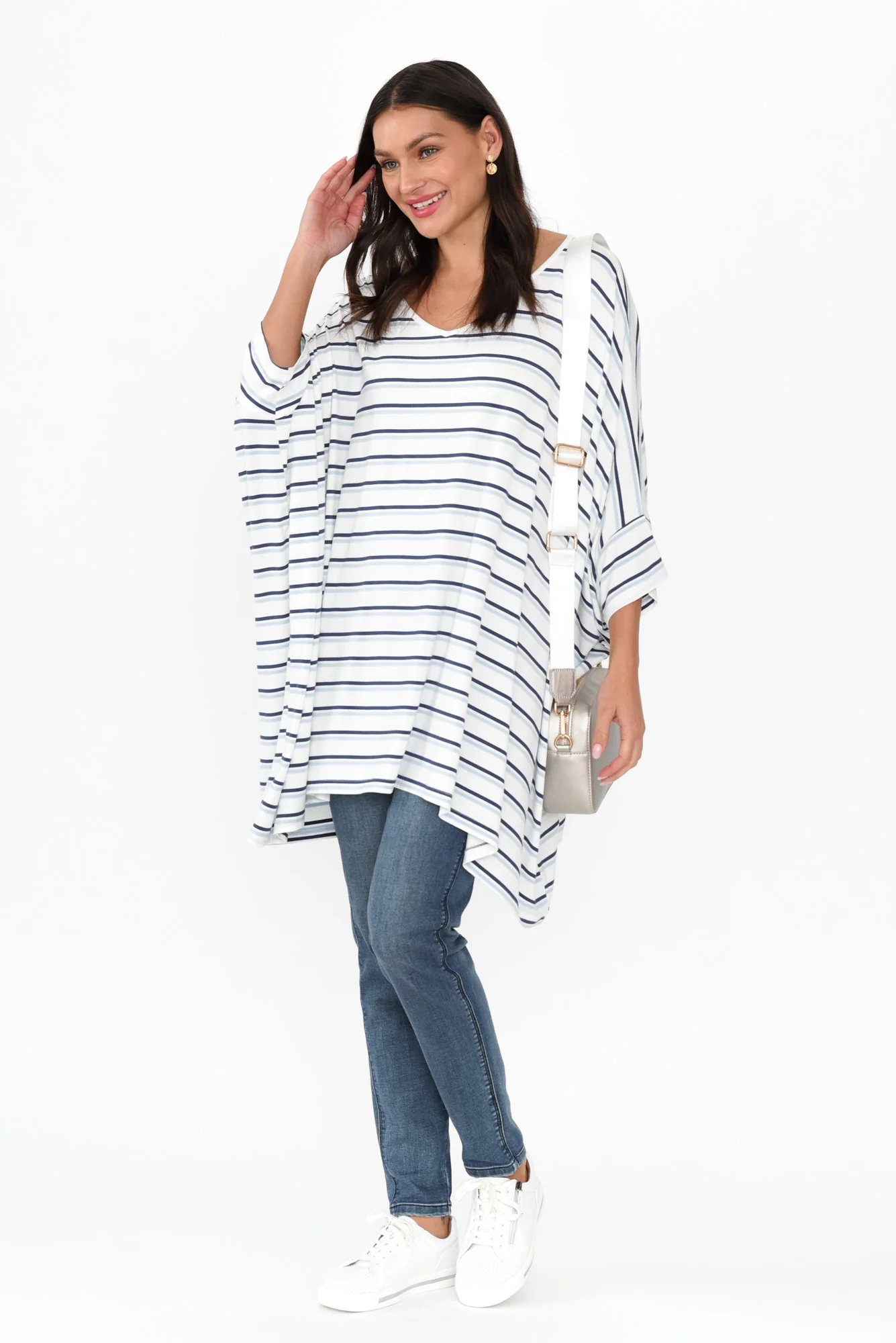 Blue Stripe Oversized Bamboo Drape Top