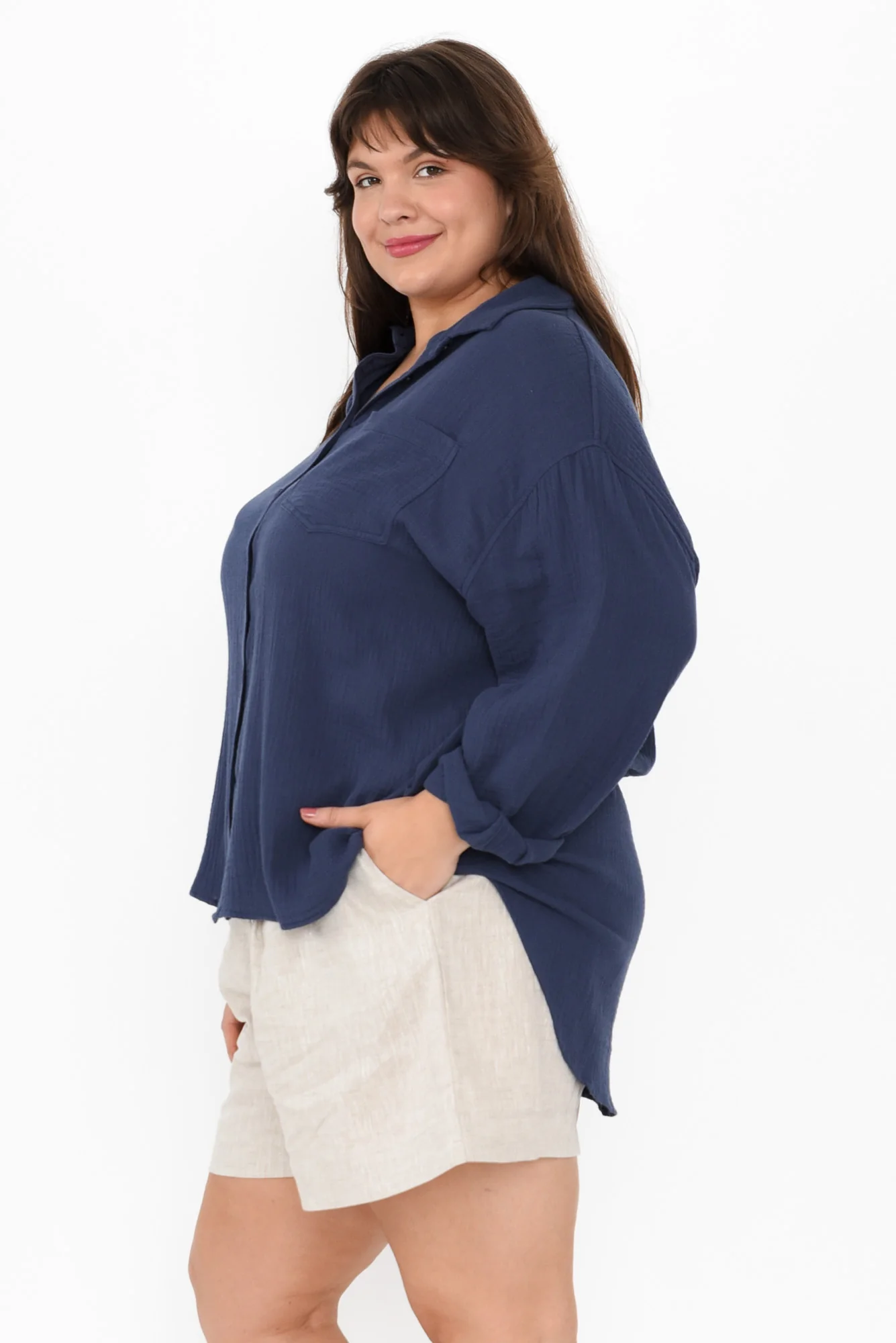Natalia Navy Cotton Cheesecloth Shirt