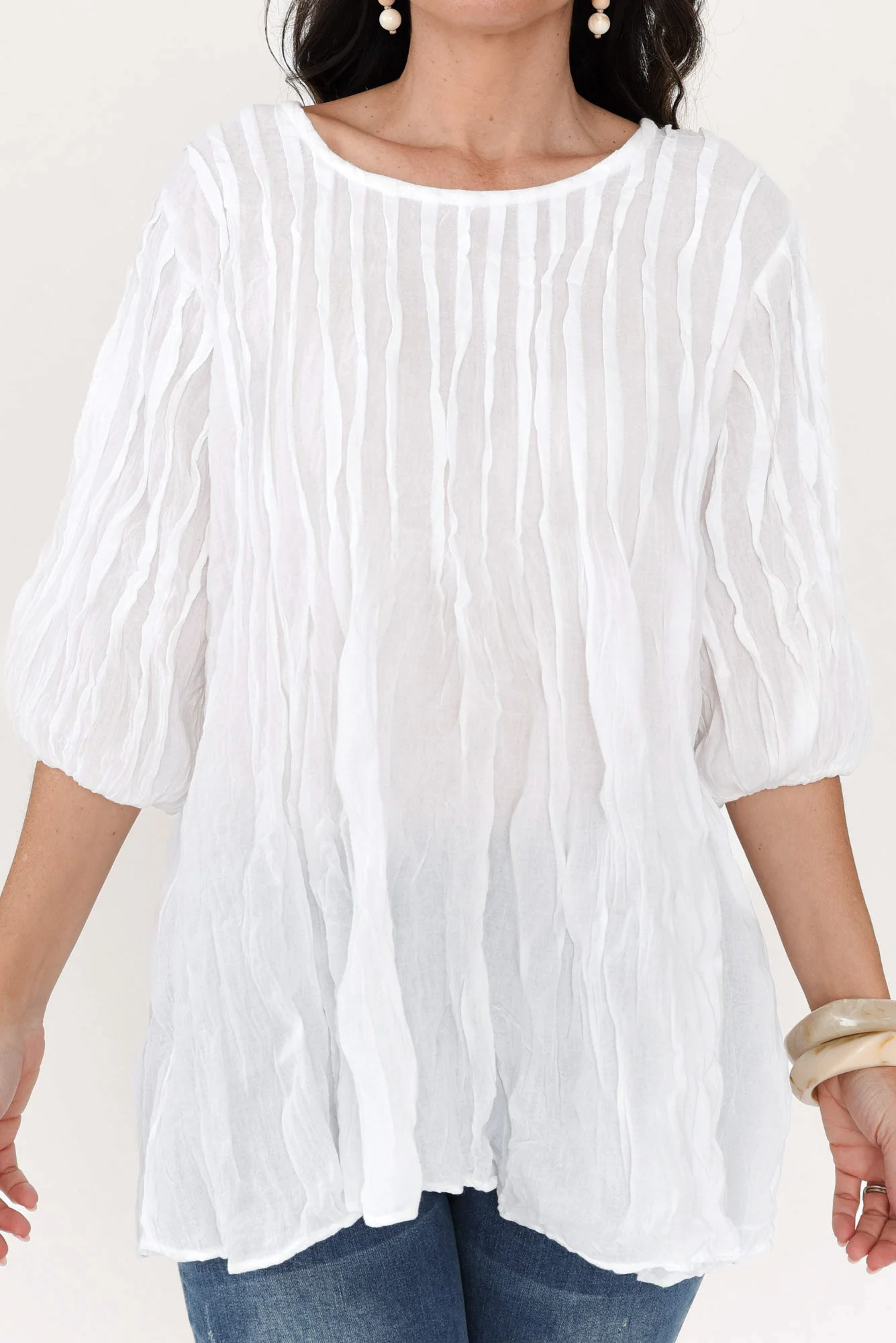 Selma White Crinkle Cotton Top