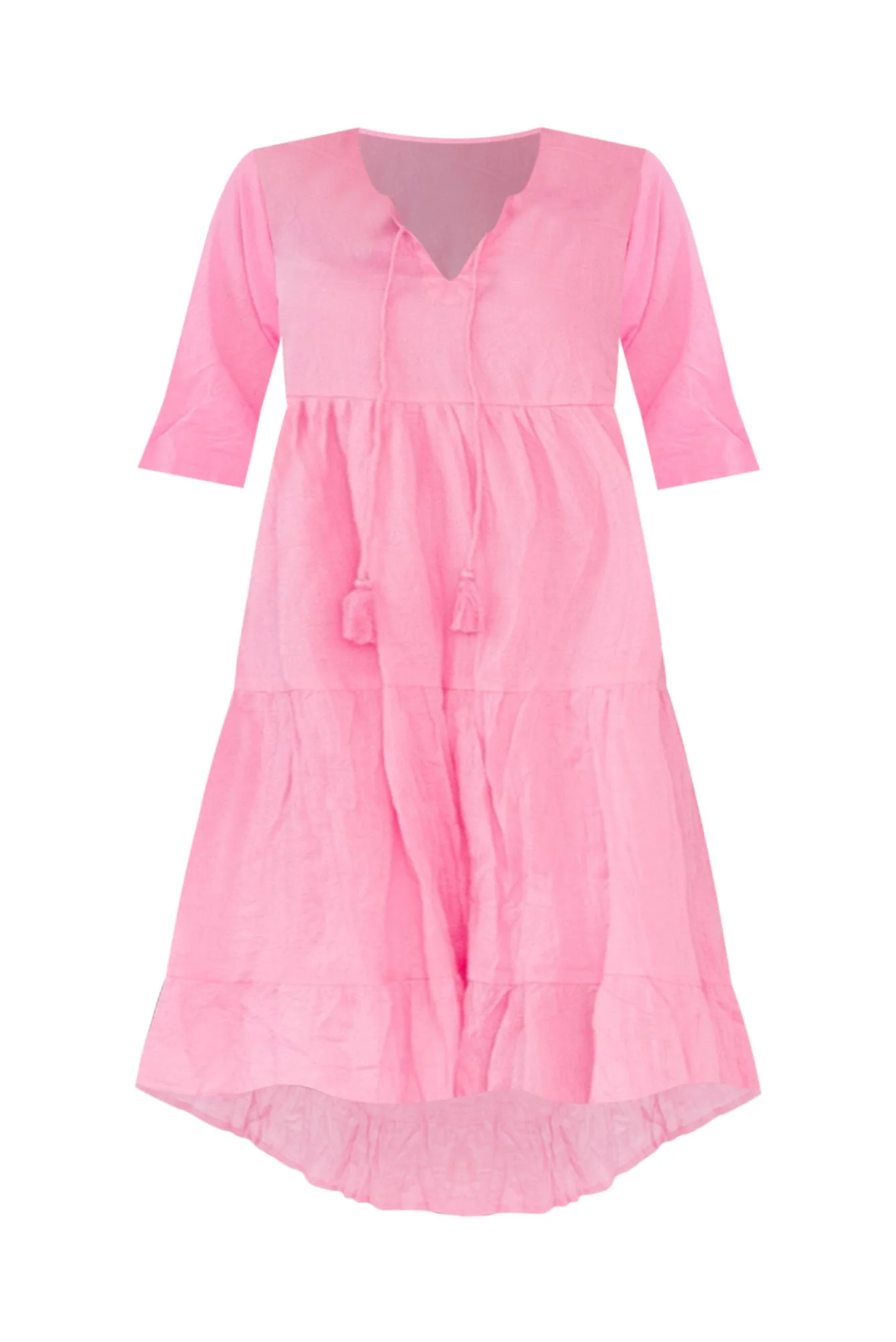 Milana Bright Pink Crinkle Cotton Dress