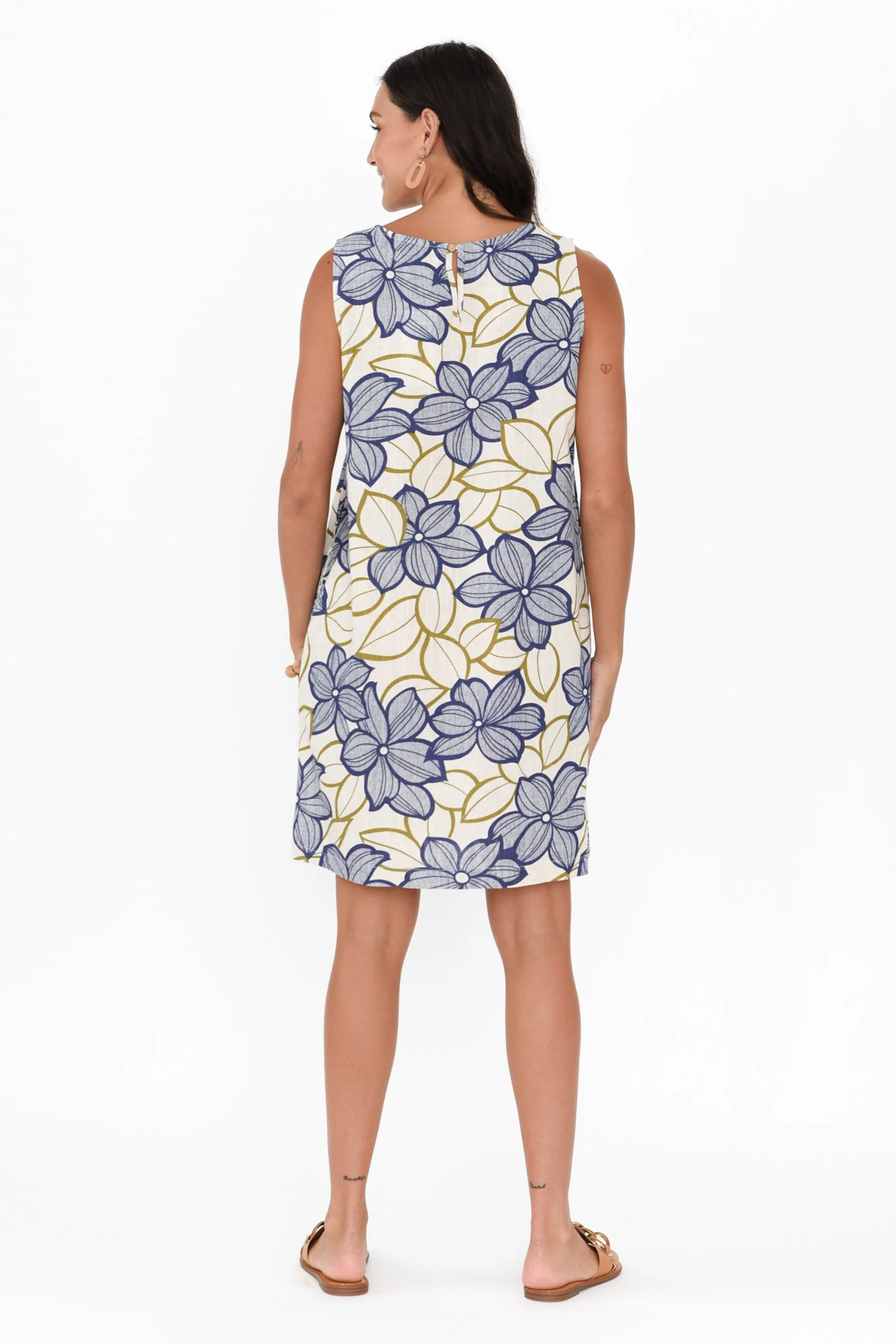 Essen Blue Floral Linen Cotton Dress