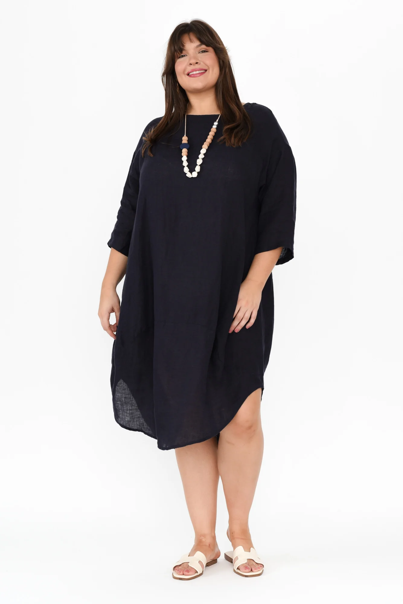 Kana Navy Linen Dress