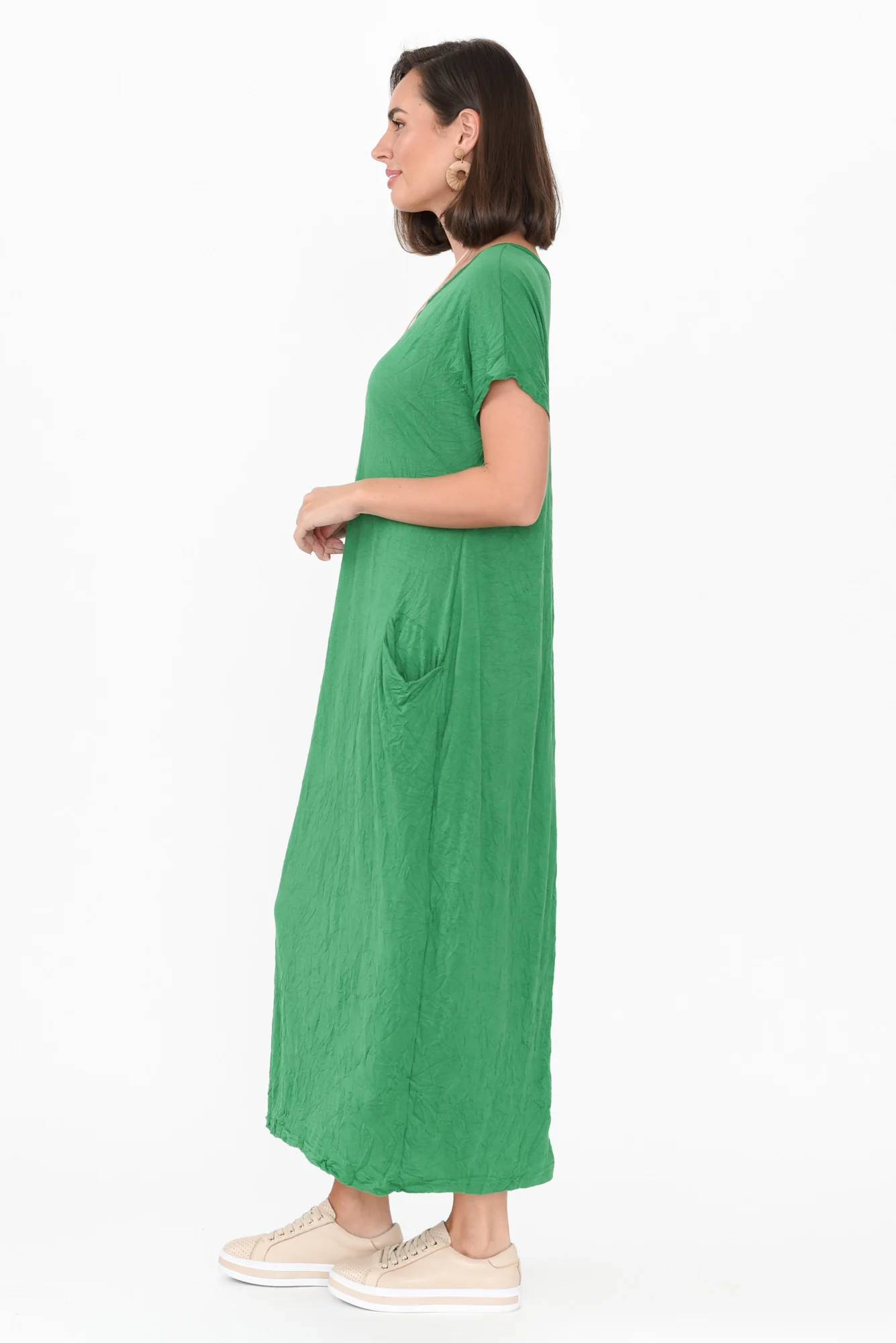 Travel Green Crinkle Cotton Maxi Dress
