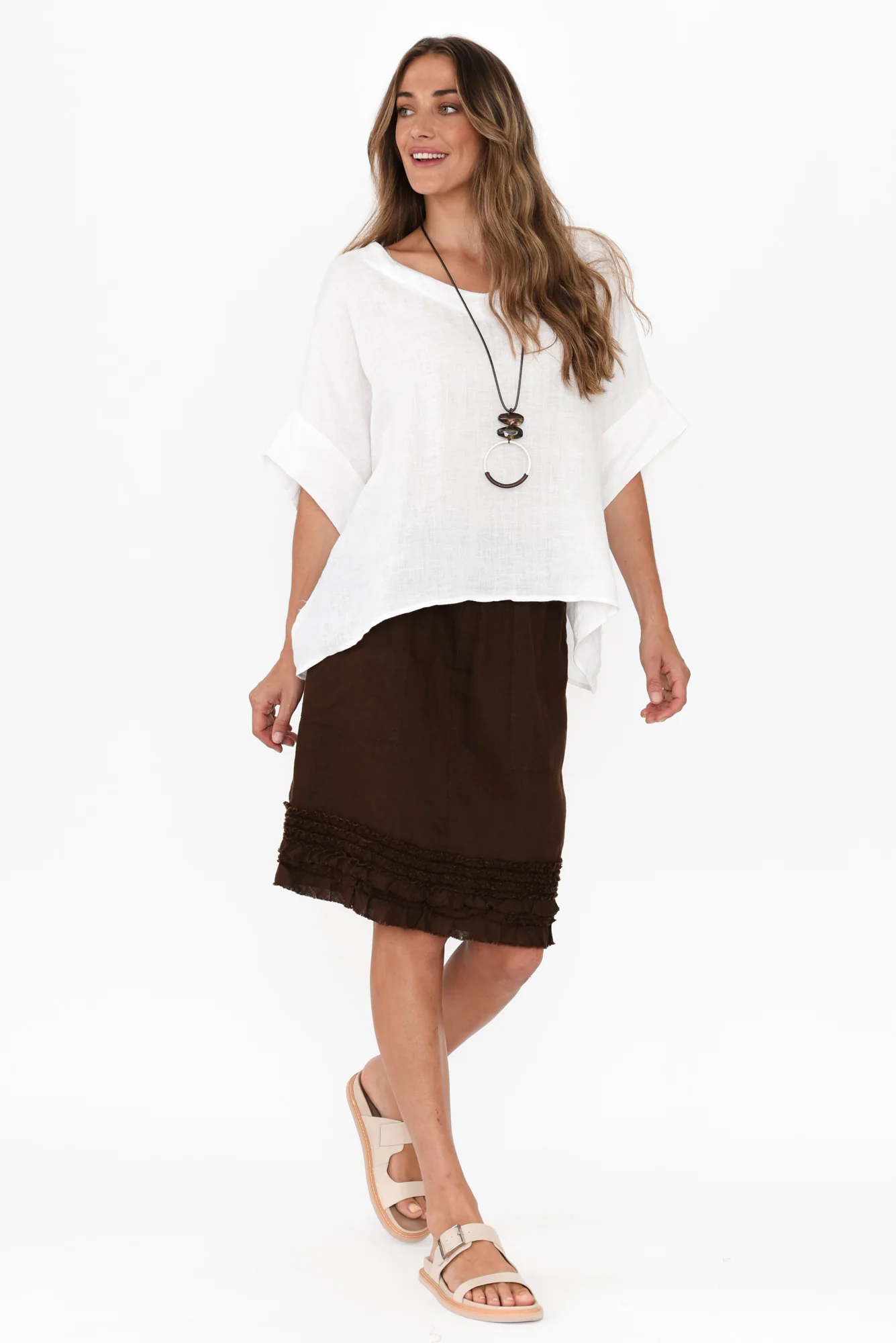 Phillipa Chocolate Ruffle Hem Skirt