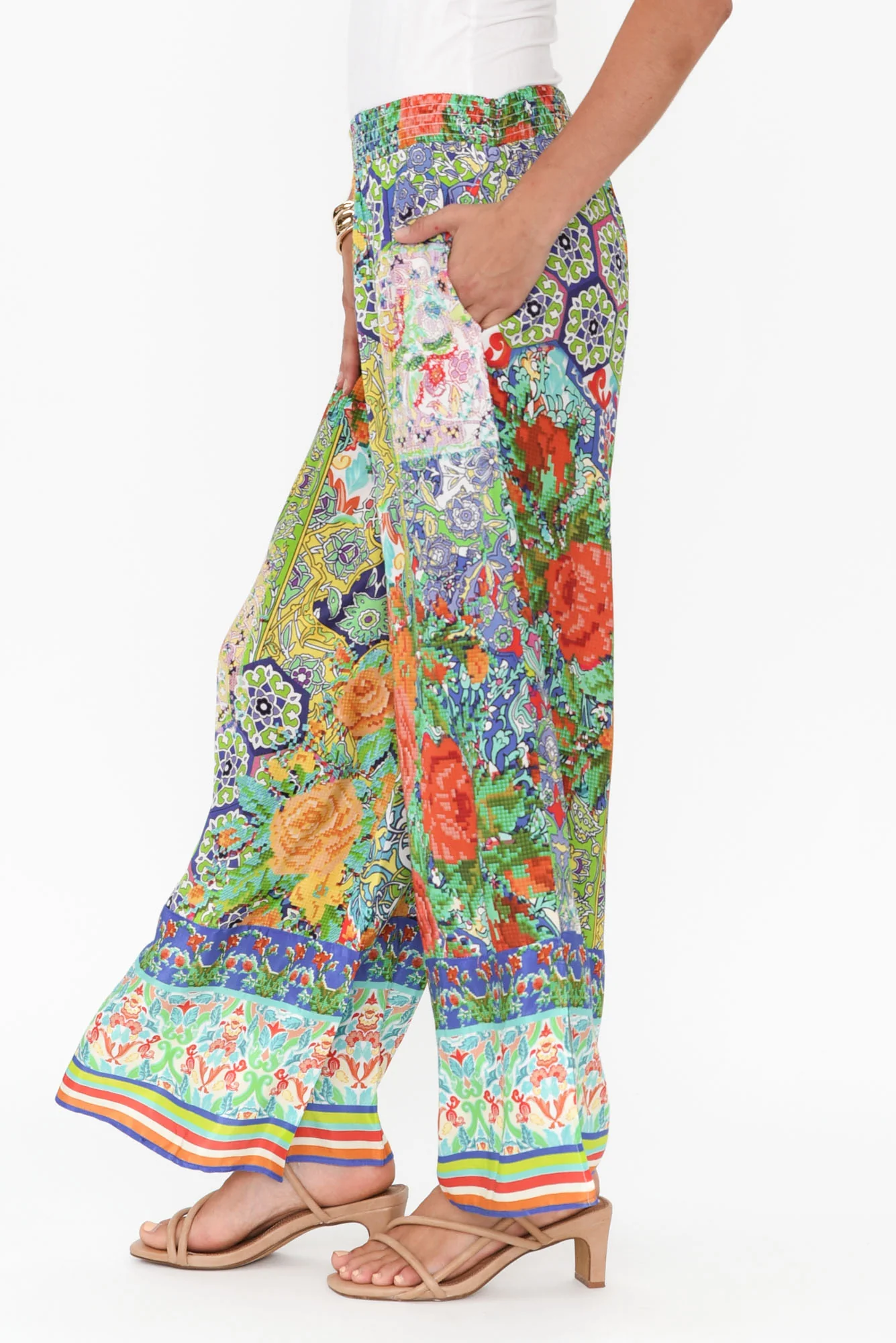 Tulki Green Mosaic Wide Leg Pants