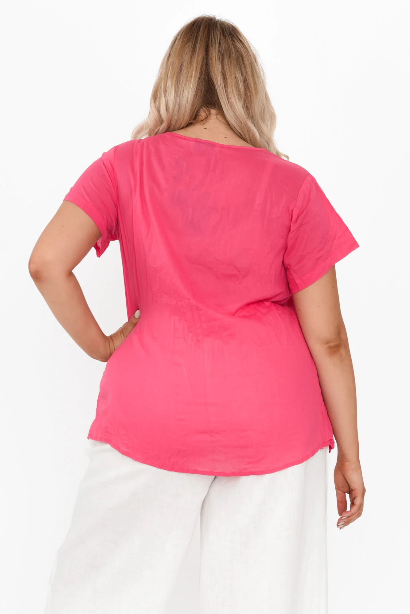Fia Hot Pink Crinkle Cotton Top