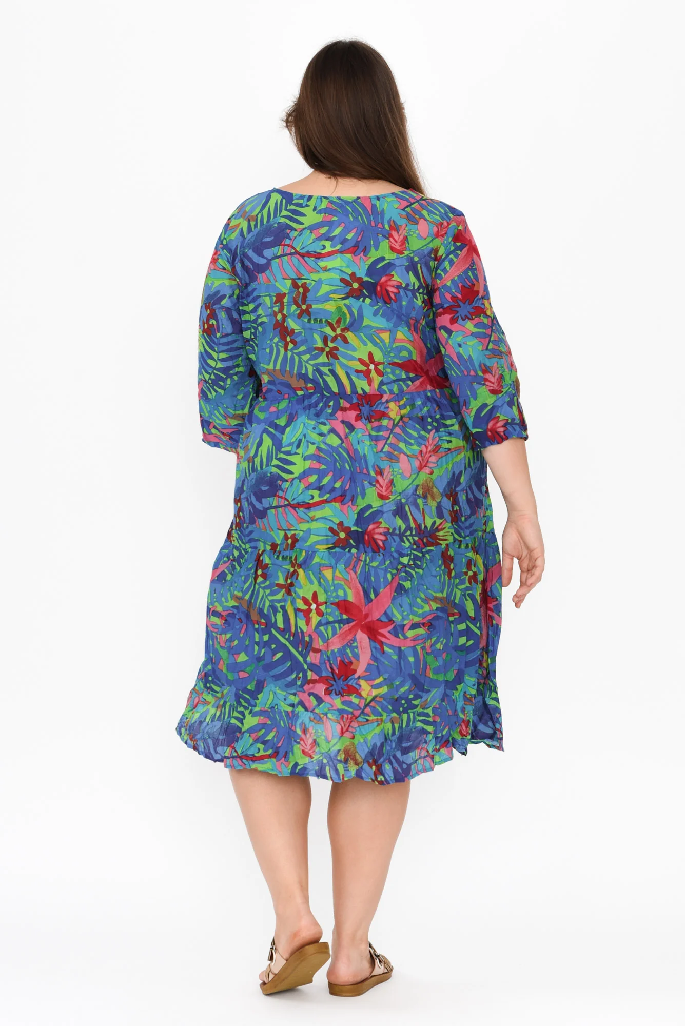 Milana Blue Leaf Crinkle Cotton Dress