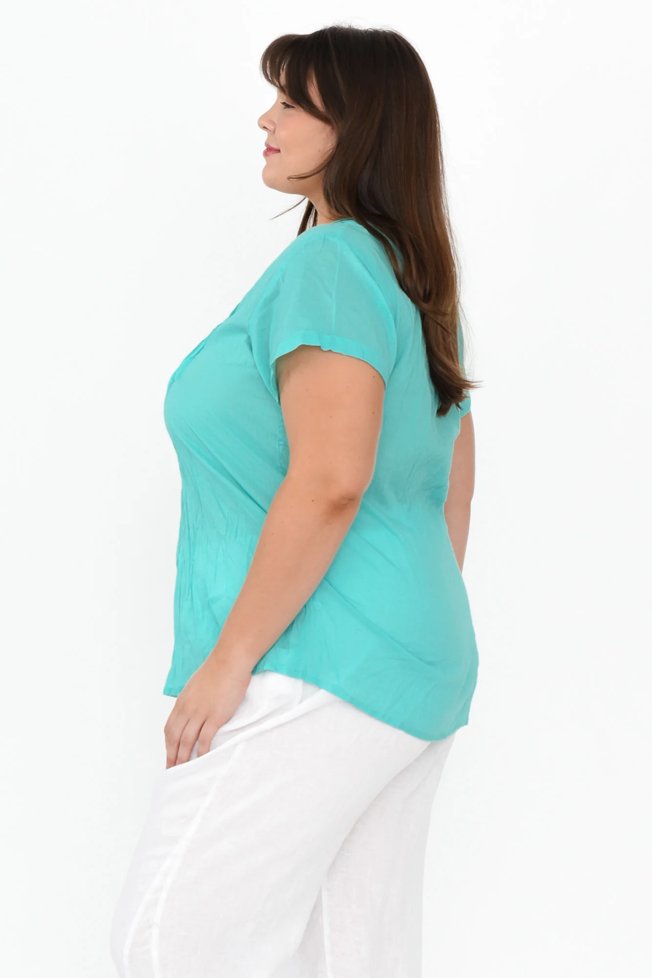 Fia Ice Blue Crinkle Cotton Top