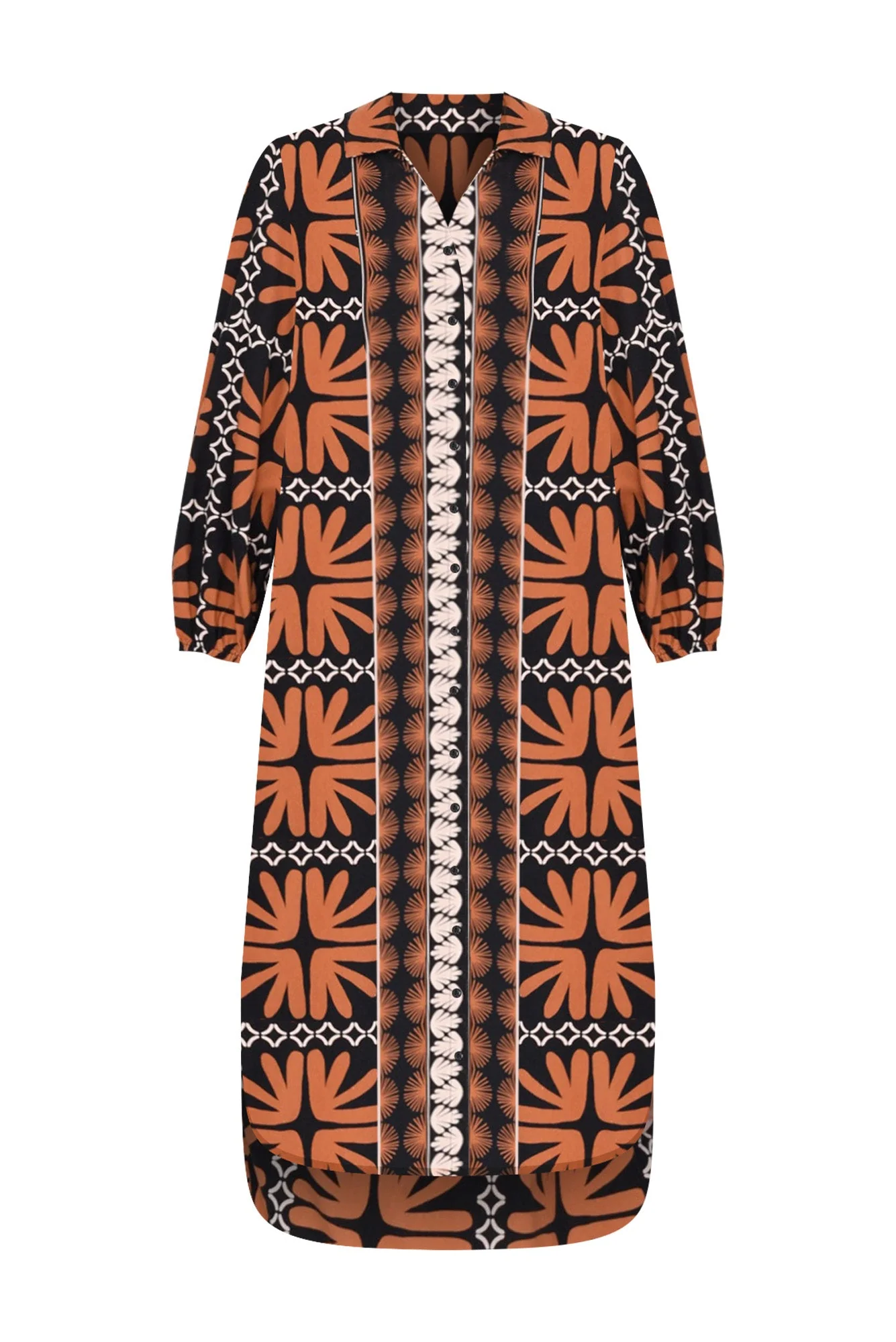 Sylvan Brown Geo Linen Blend Dress