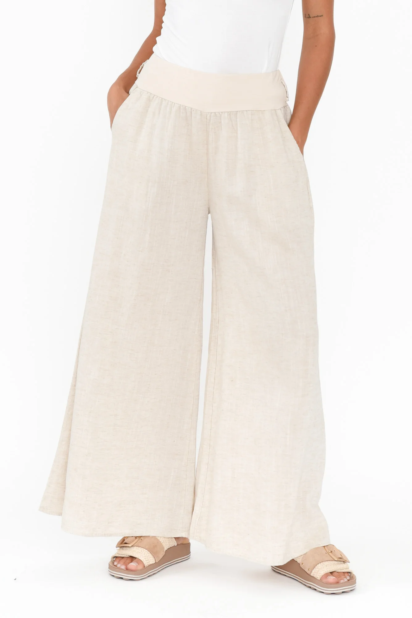 Emeline Beige Linen Blend Pants