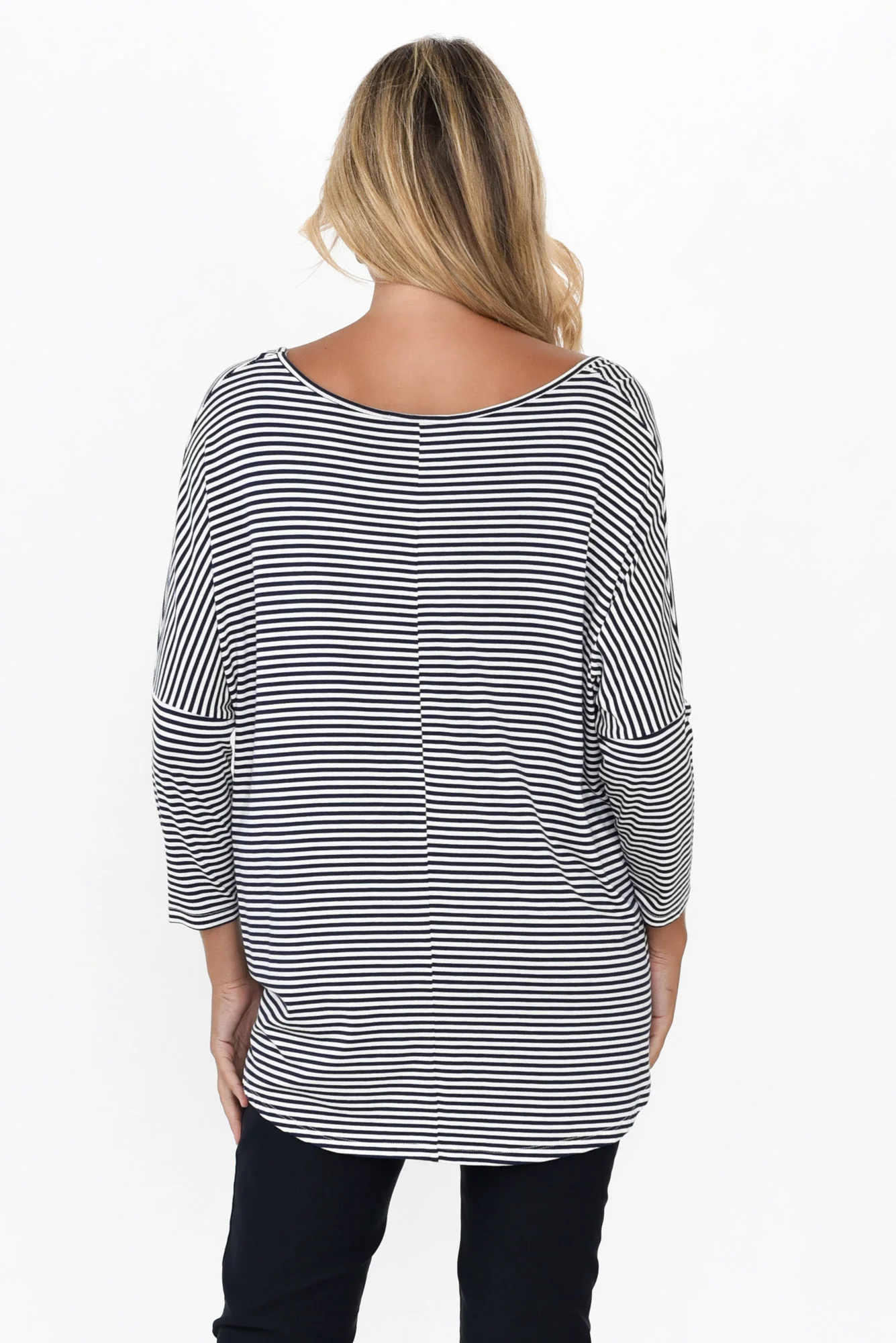 Navy and White Stripe Milan 3/4 Sleeve Top