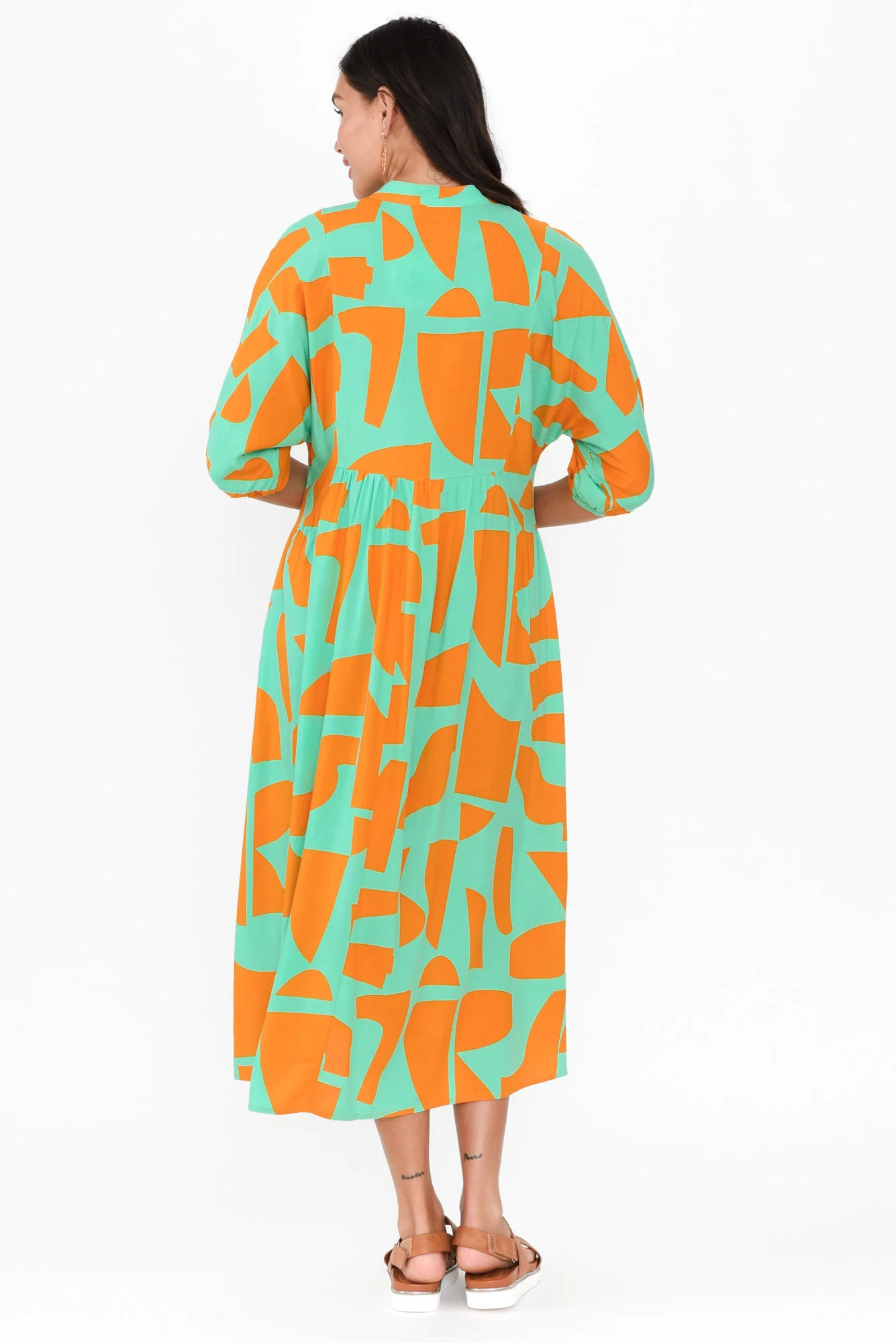 Trey Teal Abstract Midi Dress