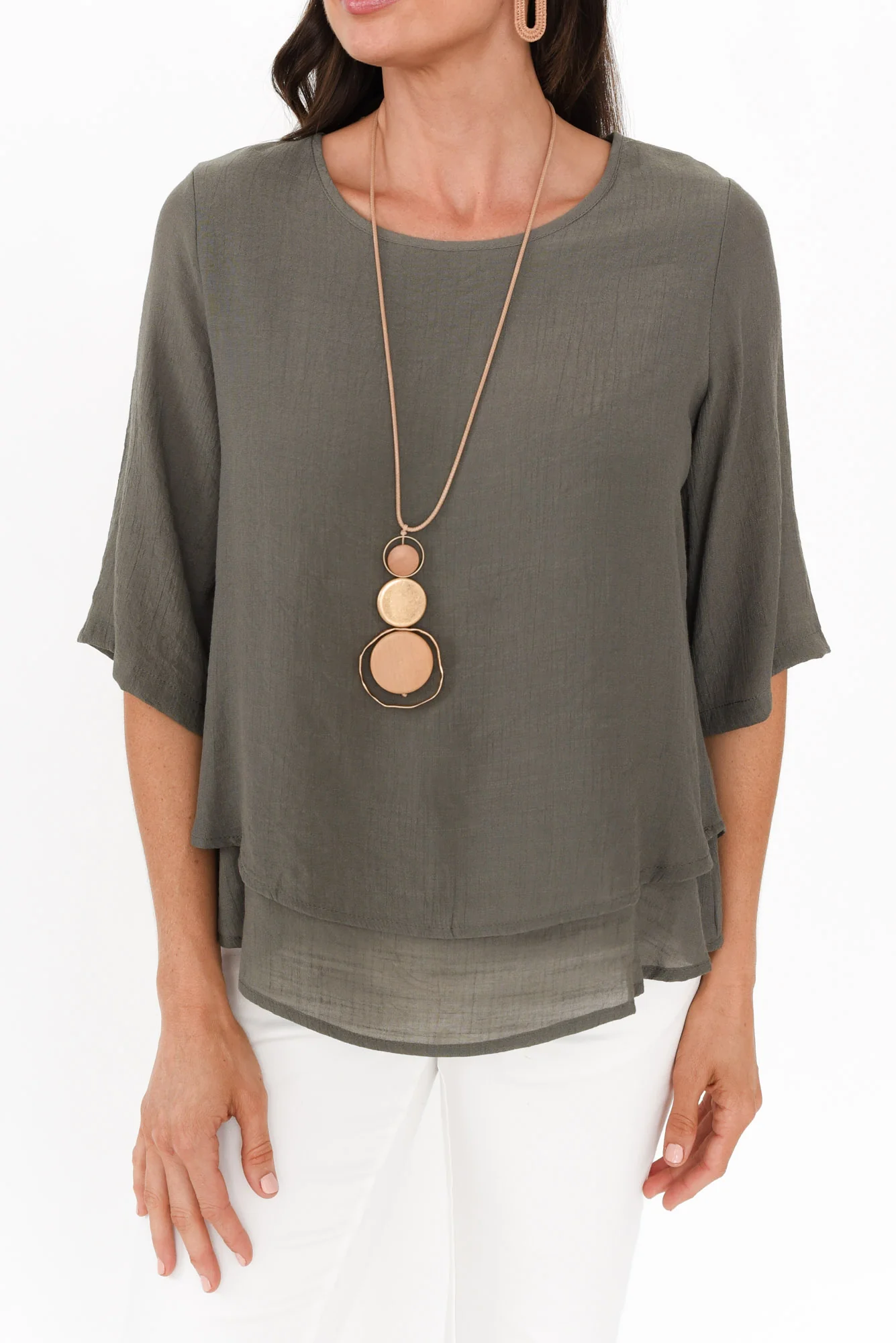 Liora Khaki Layered Top