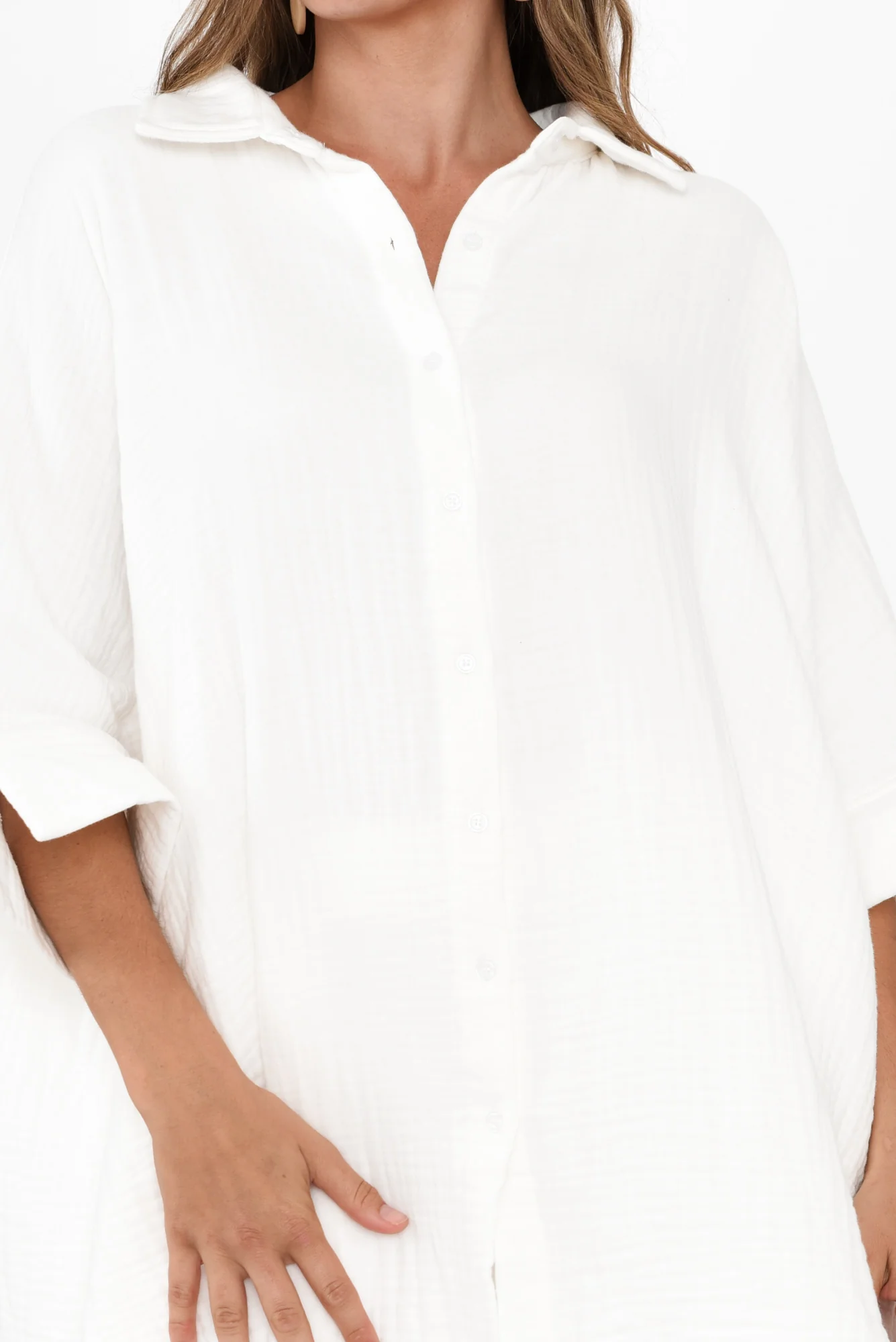 Calia White Cotton Cheesecloth Shirt