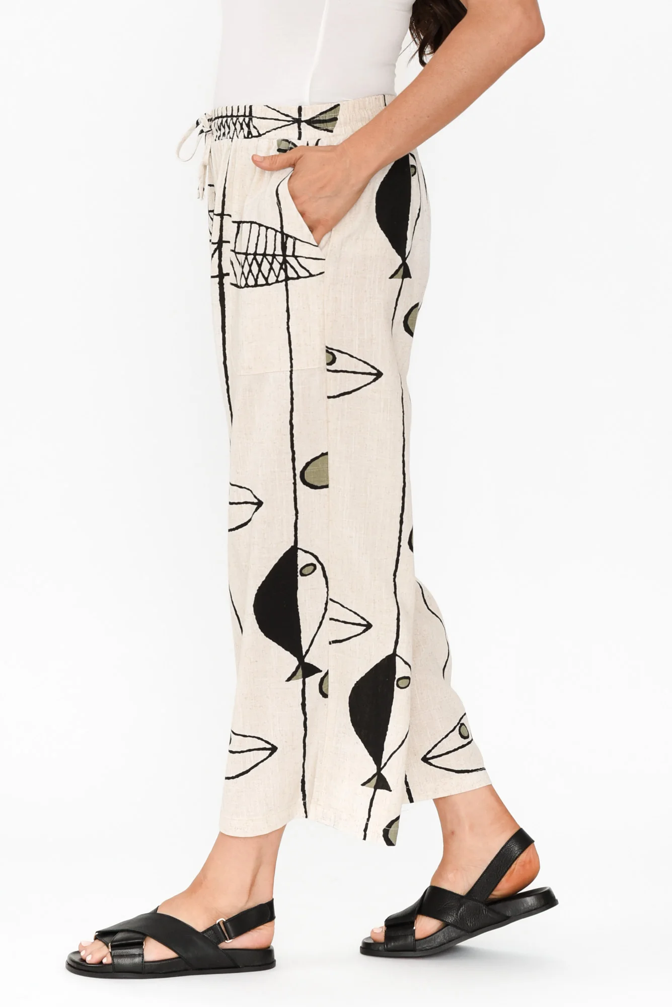 Minnelli Beige Sea Linen Cotton Pants