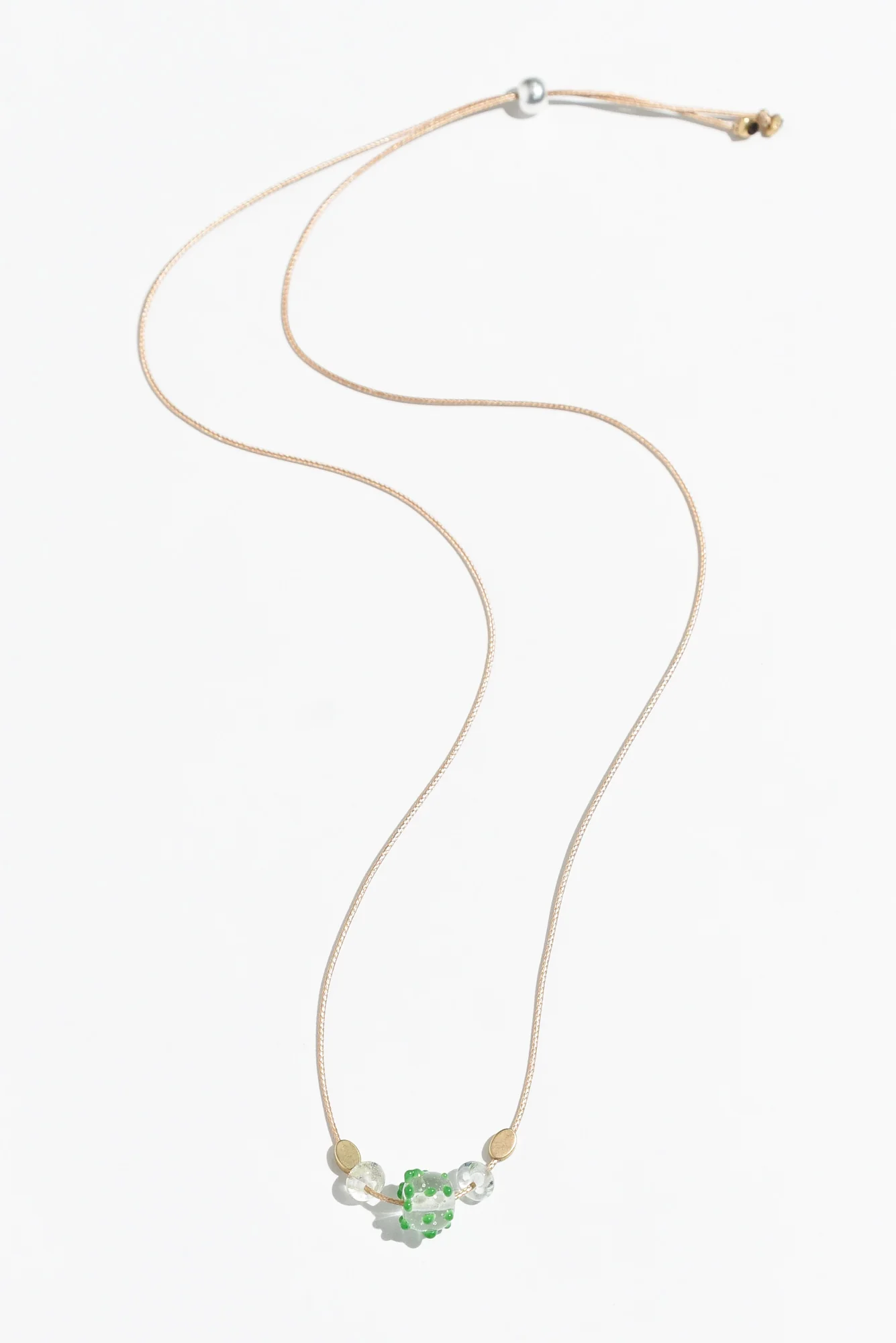 Almia Green Dot Glass Beaded Necklace