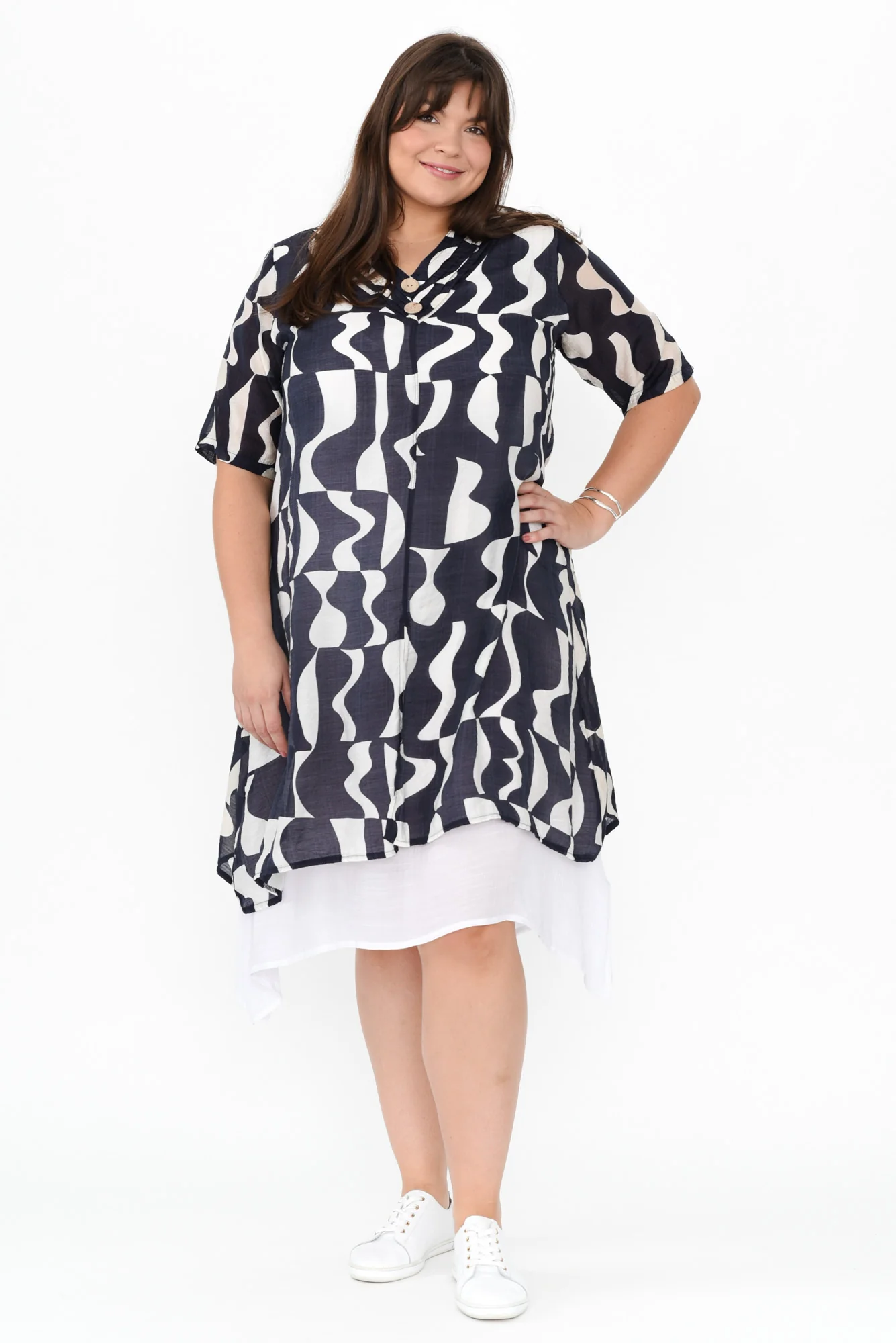 Nala Navy Abstract Layers Dress