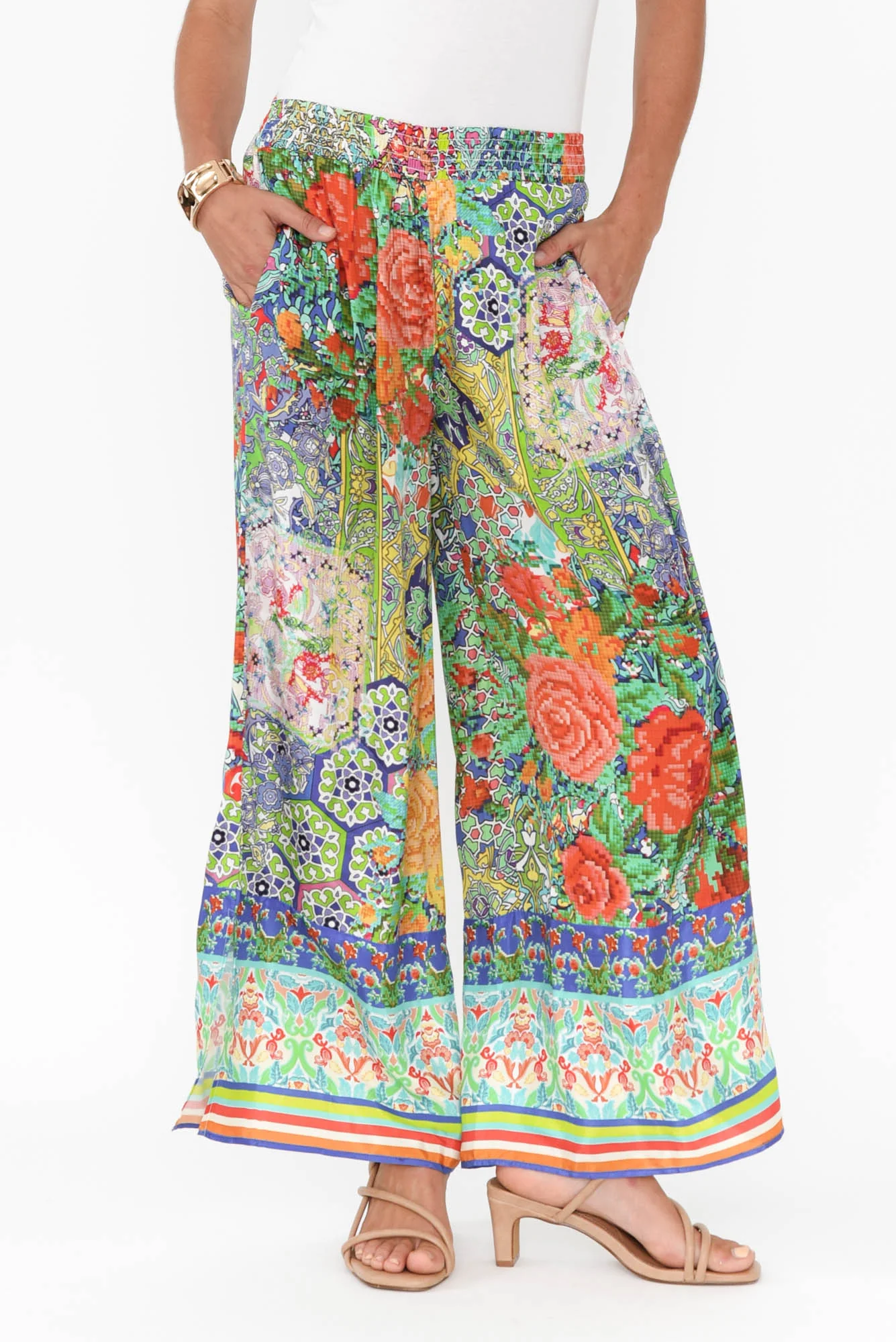 Tulki Green Mosaic Wide Leg Pants