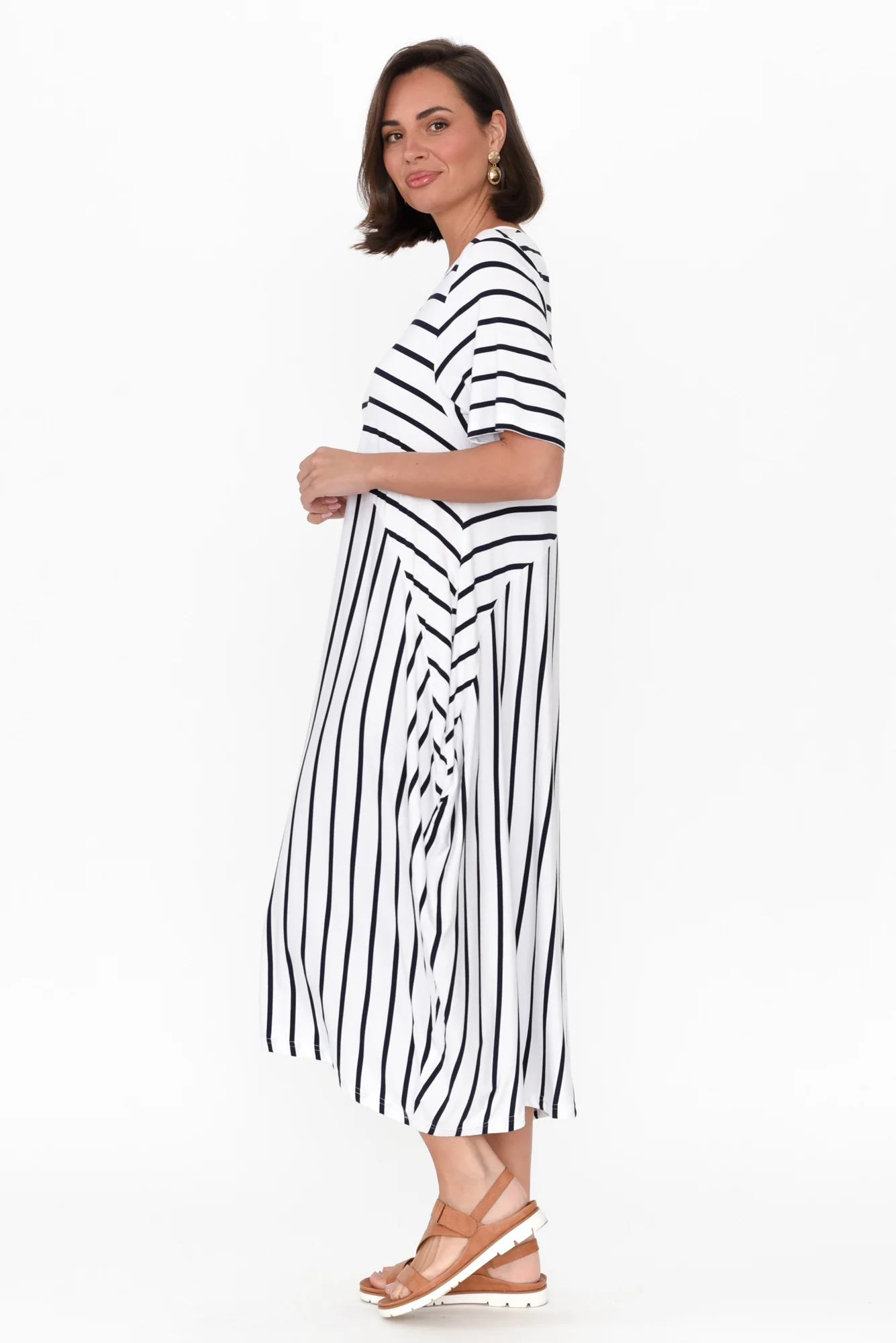 Samiya White Stripe Bamboo Dress