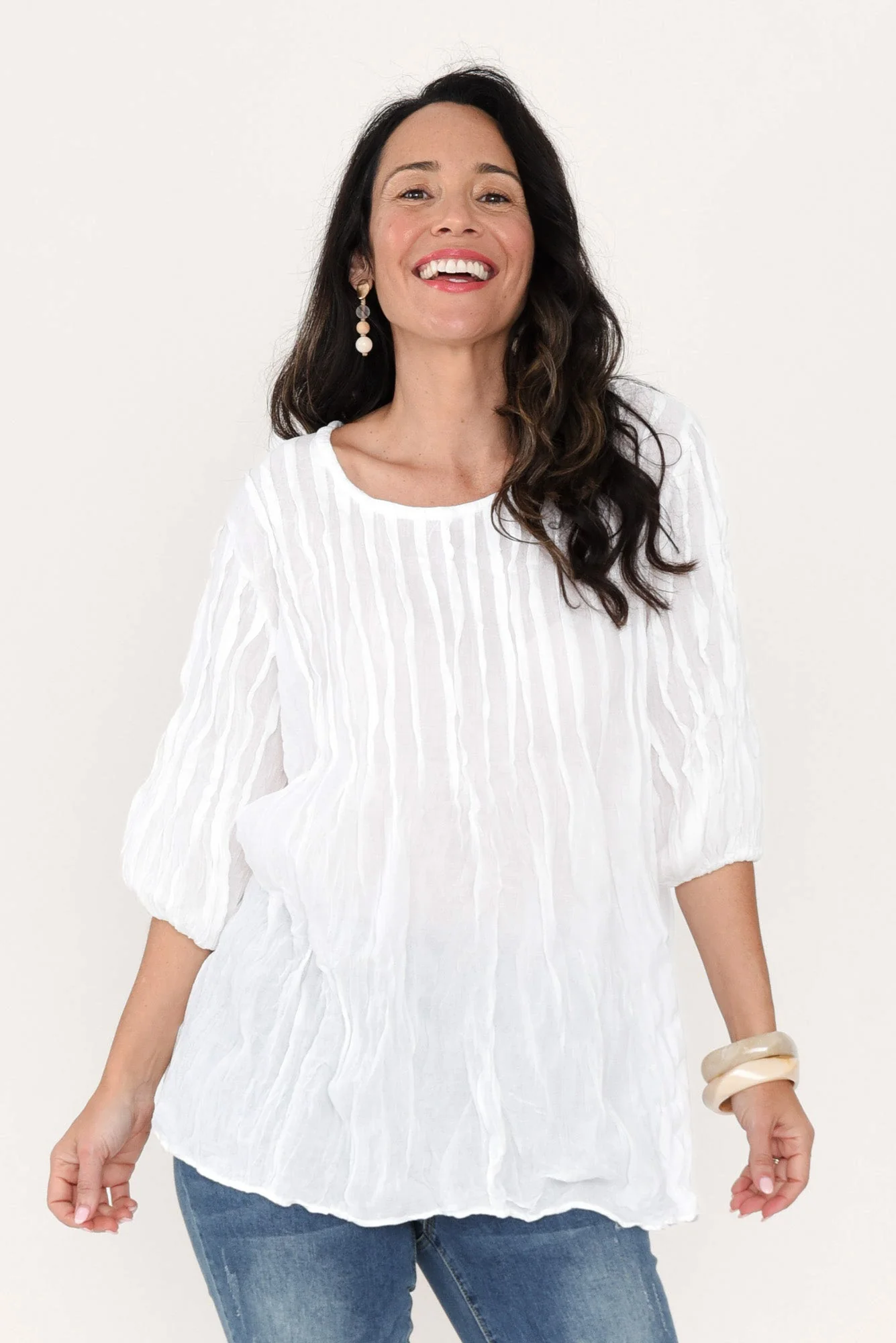 Selma White Crinkle Cotton Top