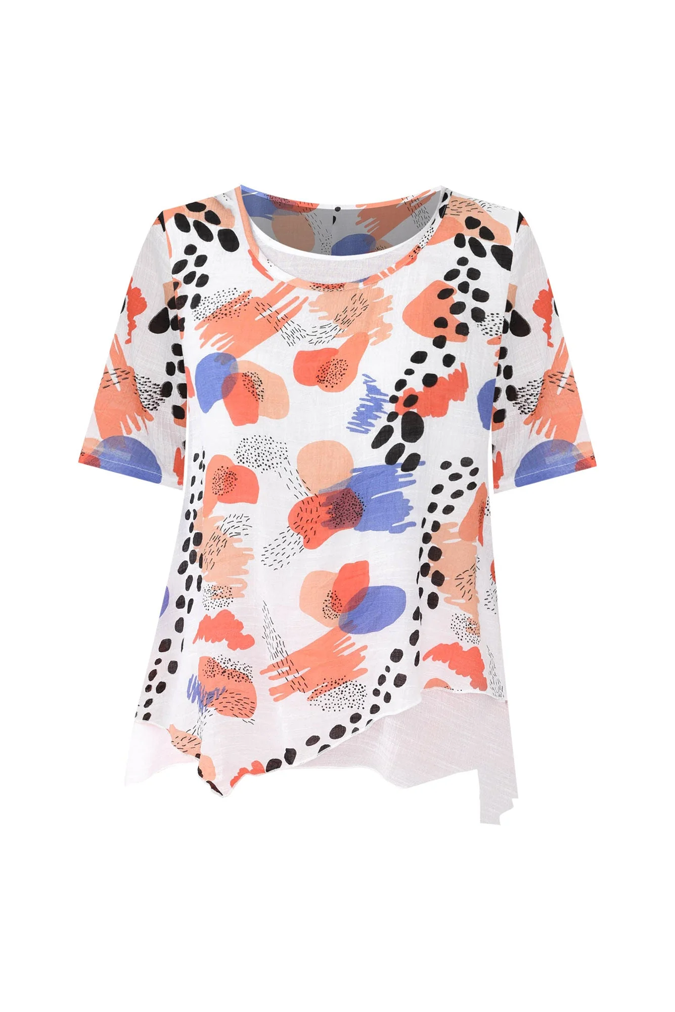Nias Orange Abstract Cotton Linen Top