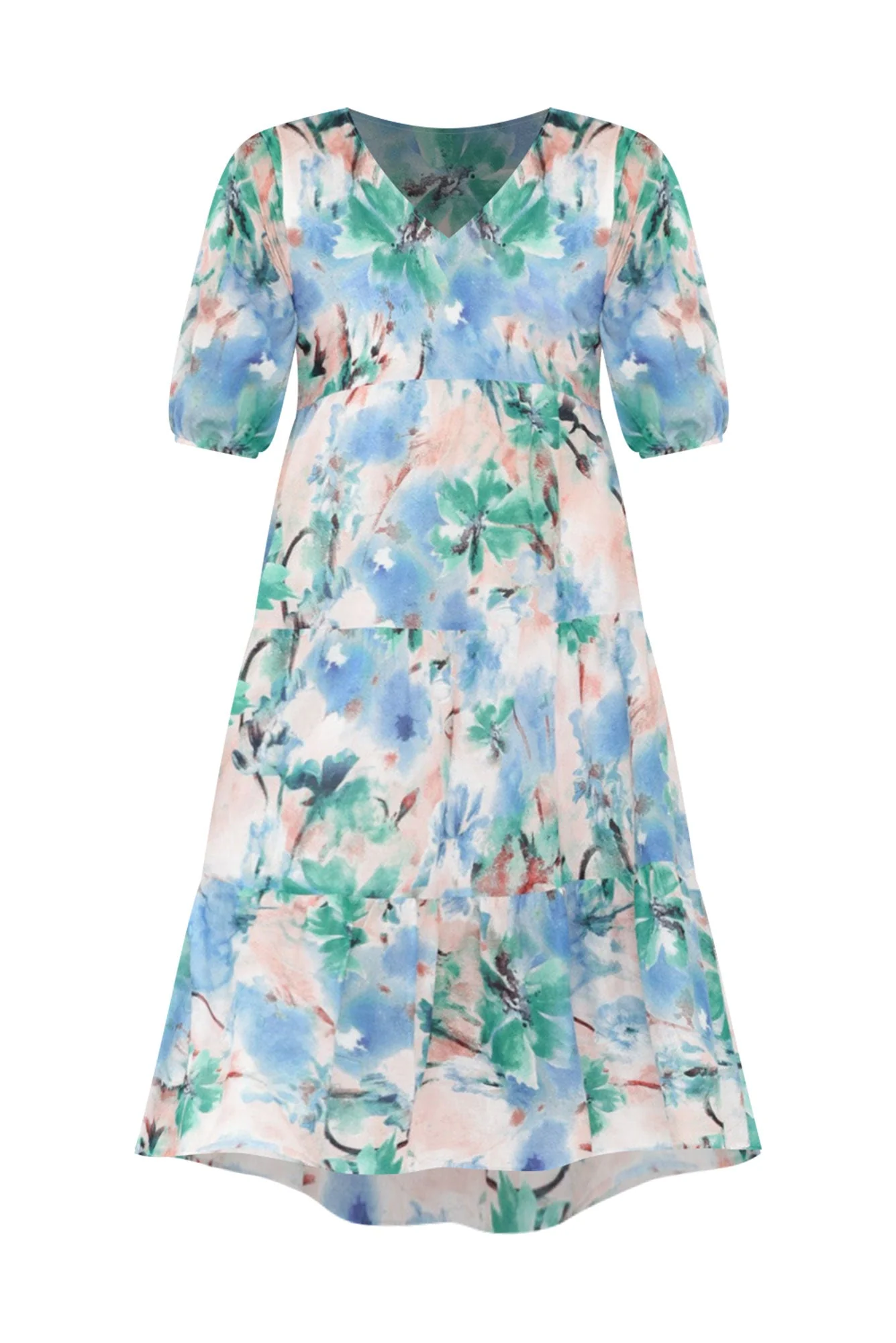 Cecca Blue Floral Cotton Tier Dress
