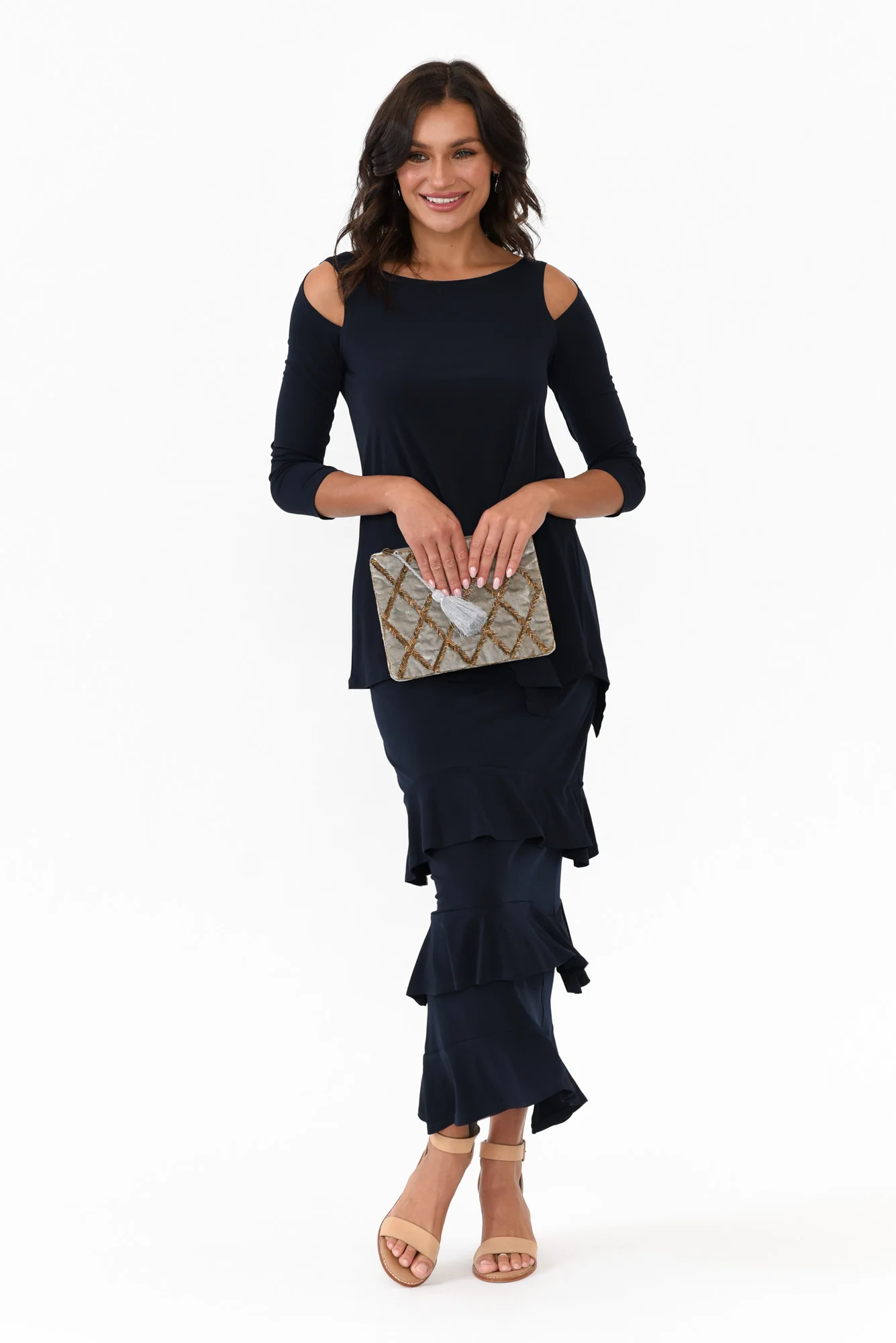 Zella Navy Tiered Frill Skirt