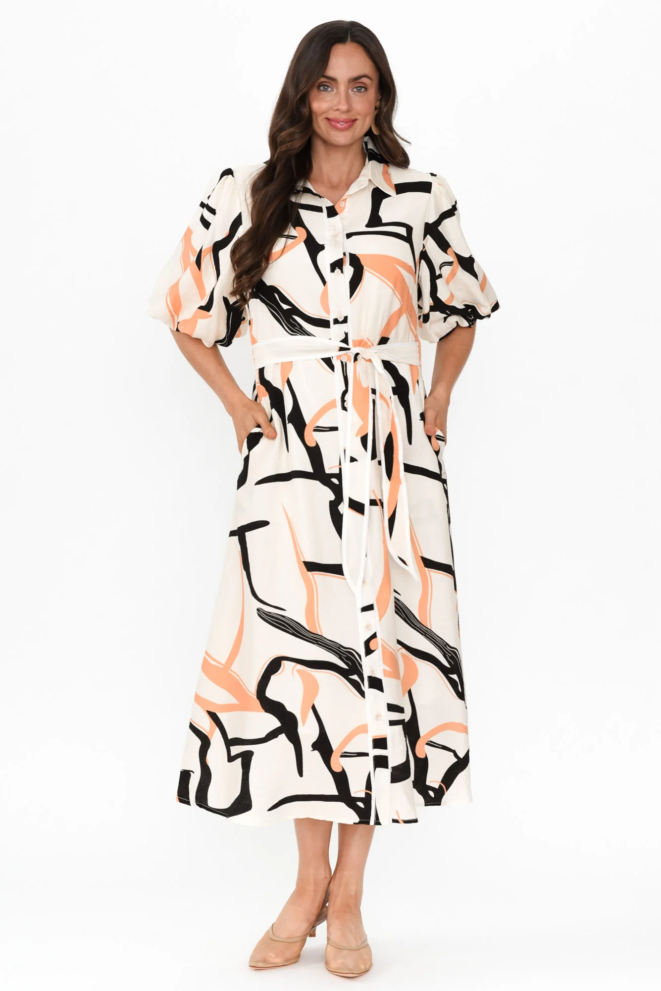 Bimini Cream Geo Cotton Blend Dress